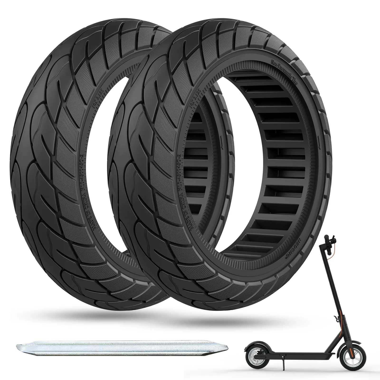 OUXI Pneumatico Solido per 10x2,125 Scooter Elettrico Altamente Flessibile, 10x2,125 Pollici con 1 Strumento di Montaggio per Scooter Elettrico Pneumatico in Gomma Solida-2pc