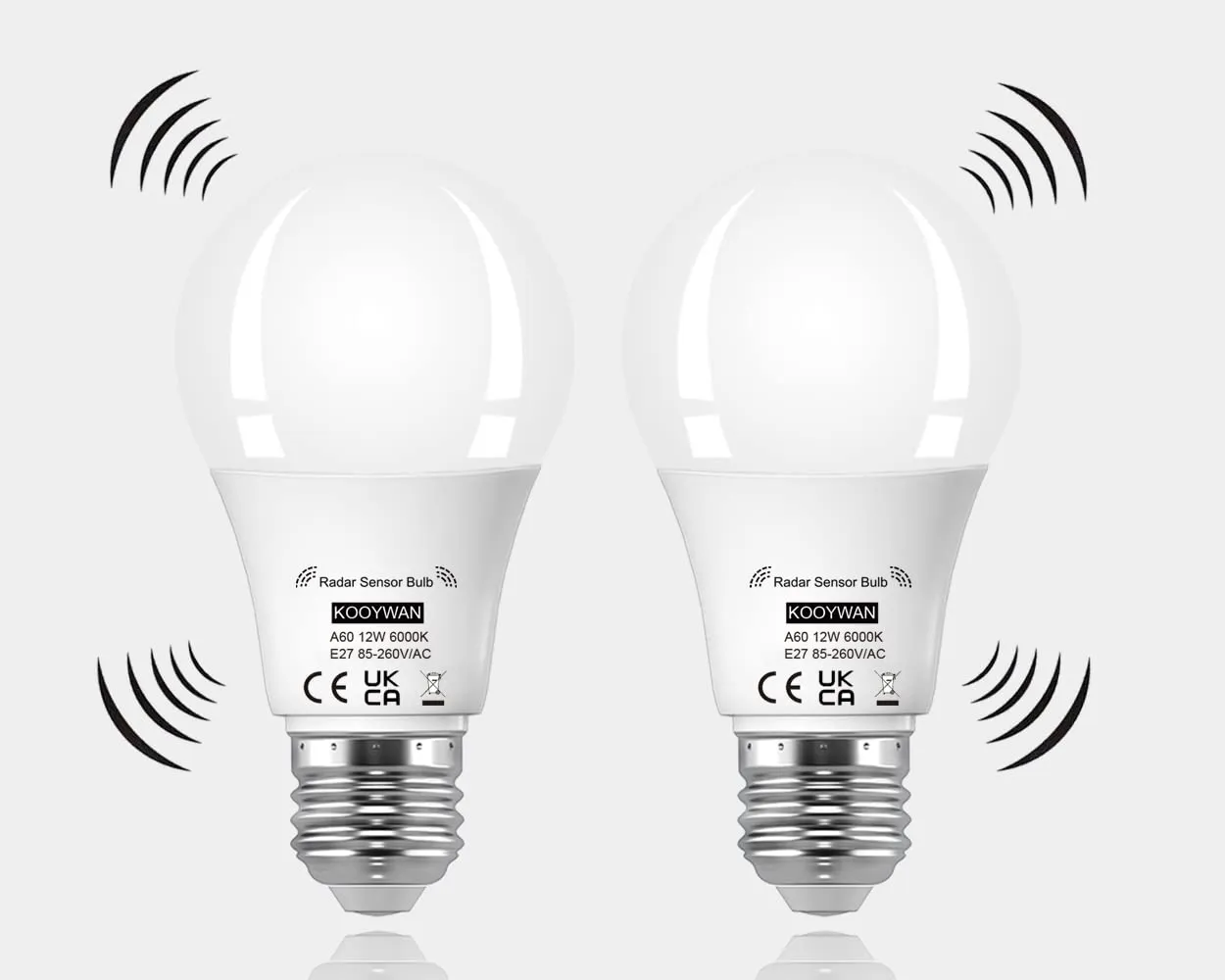 Kooywan LED lampadine con sensore di movimento e crepuscolare 12W 6000K Luce Bianca Fredda E27 Auto On/Off lampadine 2 Pezzis