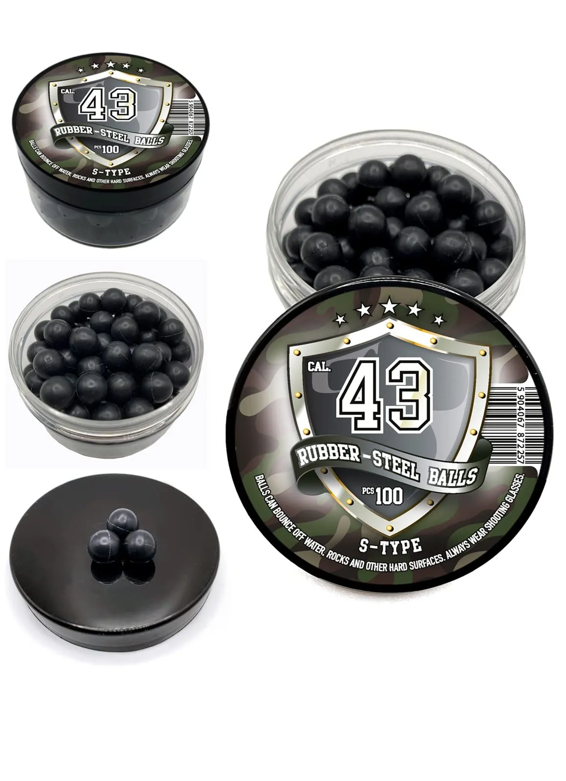 Rubber-Steel Balls in 43 Calibre - 100 pezzi S-Type Proiettili di qualità premium Palloni da vernice in gomma dura in acciaio 1,8 grammi Munizioni pesanti per pistole di autodifesa e casa in .43 Cal.