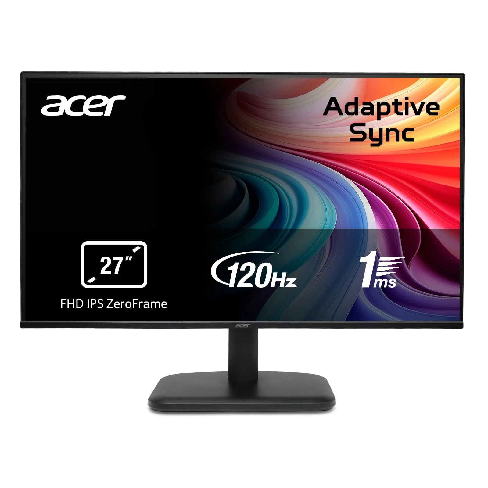 acer EK271Gbif Monitor PC 27", Display IPS Full HD, 120 Hz, 1ms VRB, 16:9, AdaptiveSync, VGA, HDMI 1.4, Lum 250 nits, Schermo PC con Contrasto 100M:1, ZeroFrame, Cavo HDMI Incluso, Nero