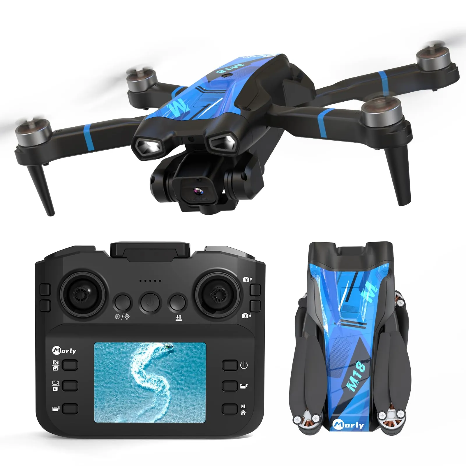 Morlyrctooy M18LCD Mini Drone con Fotocamera 4K Drone Con Telecomando LCD 3D Flip Design Pieghevole Telecomando Ricaricabile 3 Velocità Quadricottero RC per Principianti