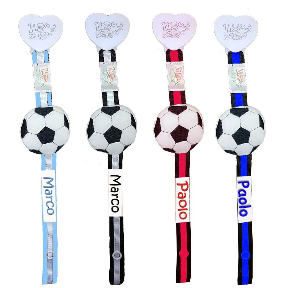 Zigozago - Catenella Portaciuccio con Motivo Pallone da calcio | Personalizzabile con Nome | Accessorio per neonati con Clip, Fatto a Mano, in tessuto, lunghezza 27 cm, varie squadre