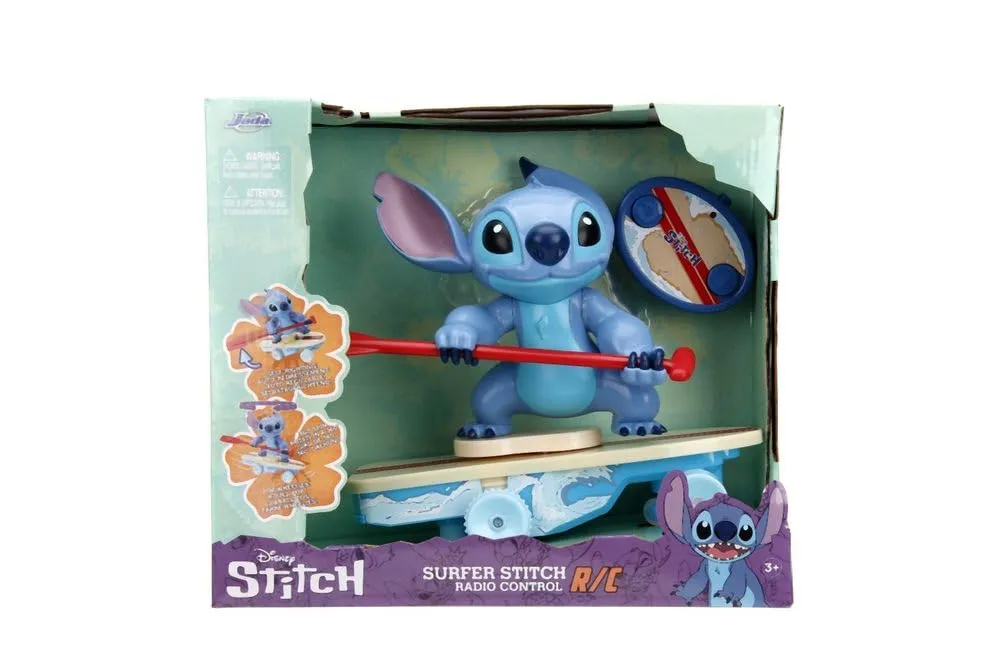 Jada - Disney Radio-Comandata Stitch Surfer - Personaggio Gira a 360° - Si Solleva da Solo - con Licenza Ufficiale - A partire da 3 anni