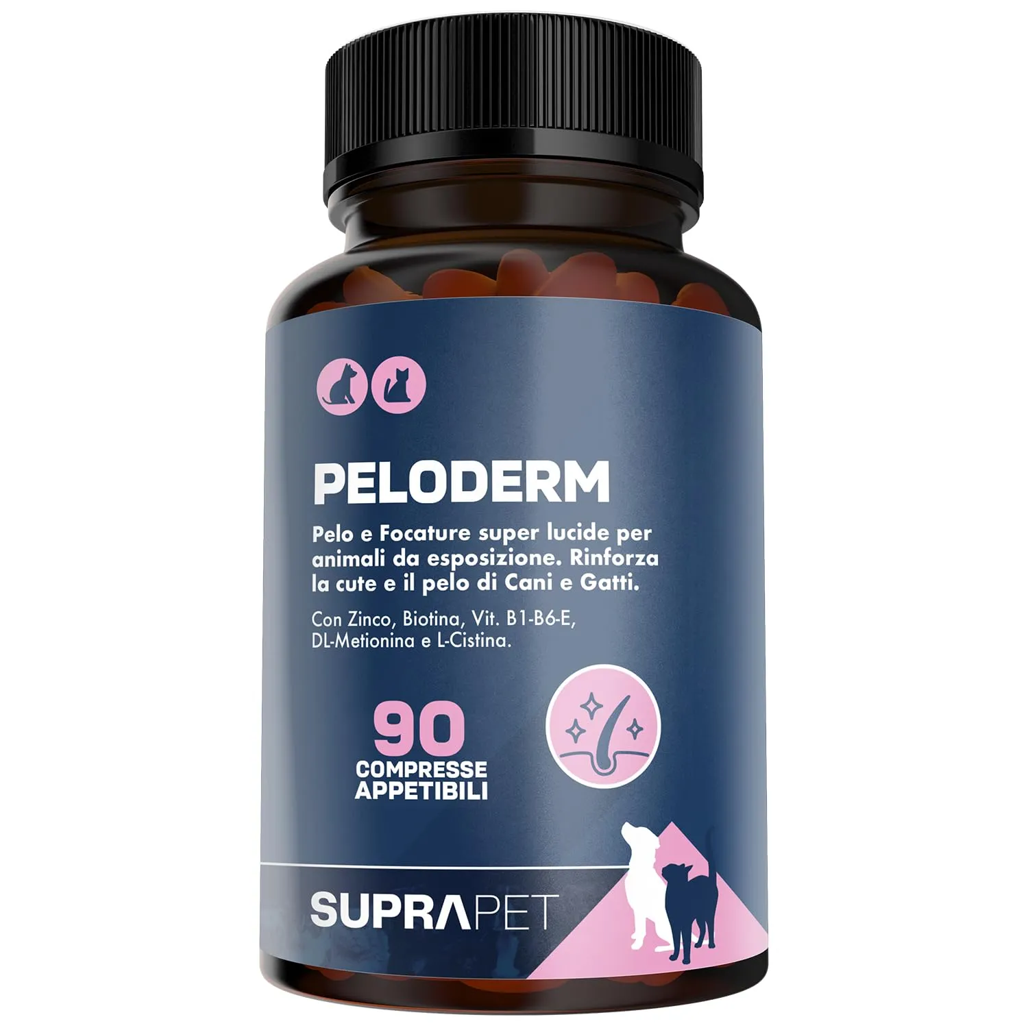 Suprapet Peloderm per Cane e Gatto 90 compresse a base di Biotina, Zinco, Vitamine B, Metionina e Cistina per il Benessere e la lucentezza del Pelo | Mangime Complementare