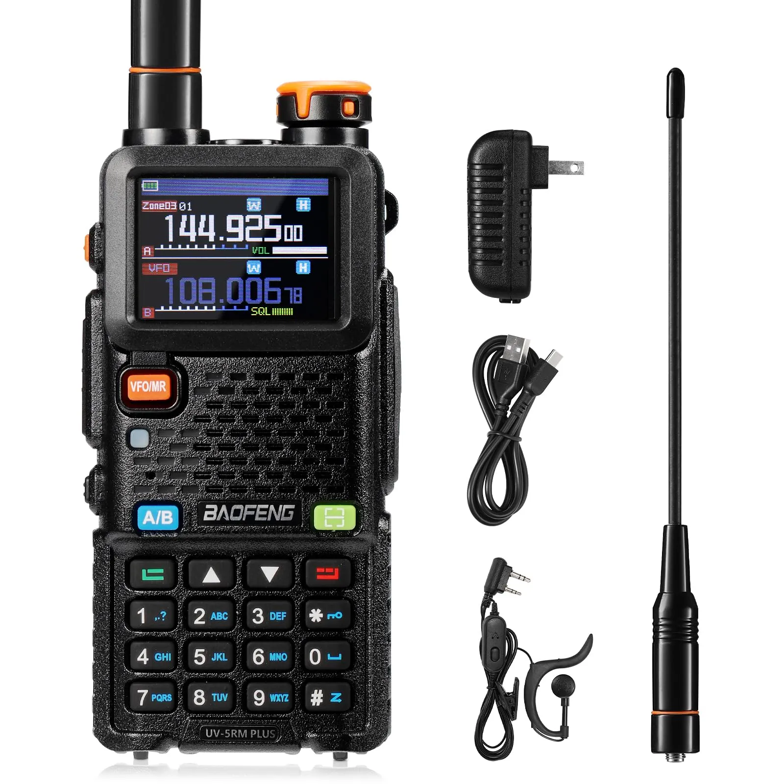 BAOFENG UV-5RM PLUS GPS Walkie Talkie, 10W radio bidirezionale a lungo raggio multibanda, 1,77 "schermo a colori, 2500 mAh batteria, 640 CH 10 zone, per avventure, conversazioni di gruppo