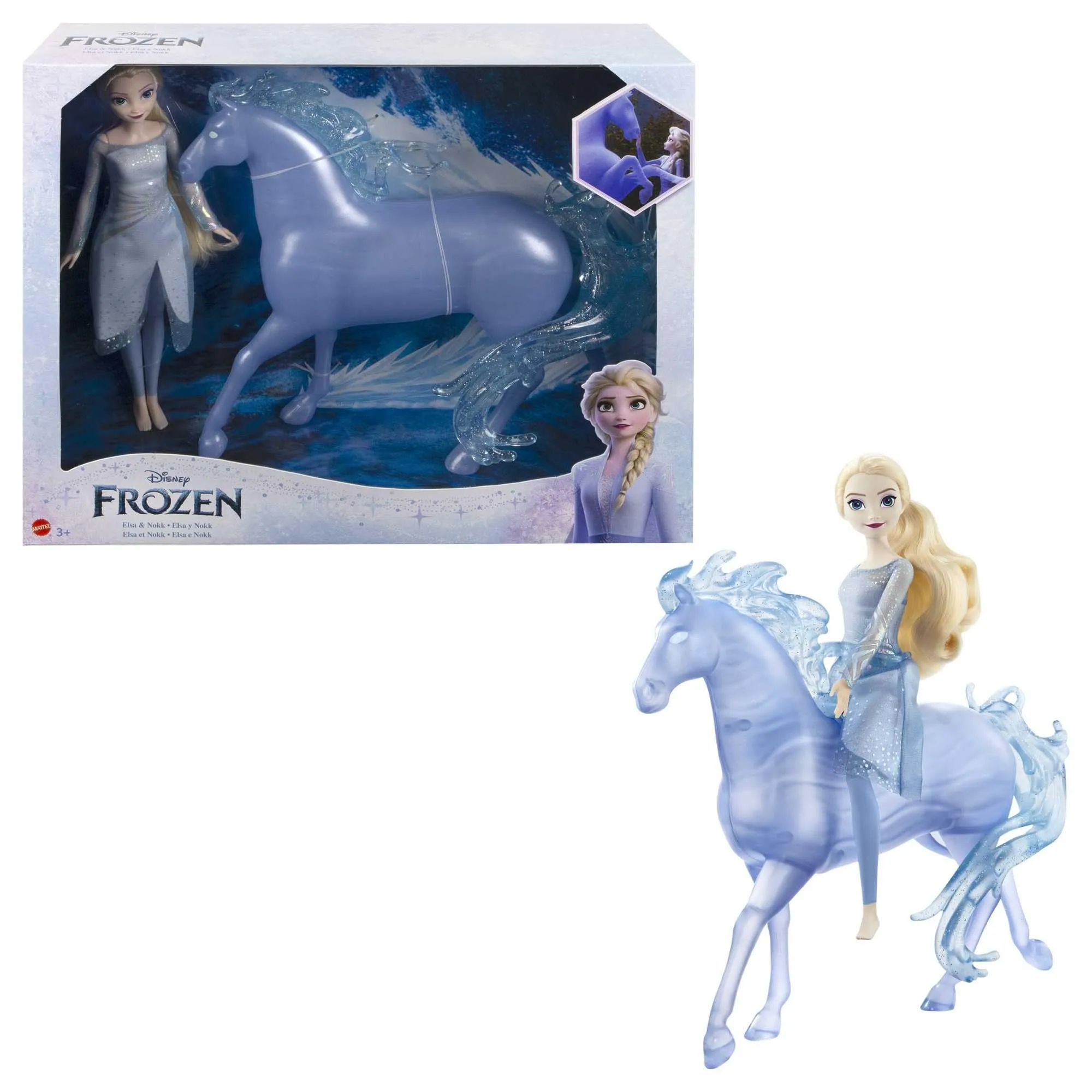 Mattel Disney Frozen - Elsa e Nokk, creatura acquatica a forma di cavallo, ispirati al film Disney Frozen 2, Giocattolo per Bambini 3+ Anni, HLW58