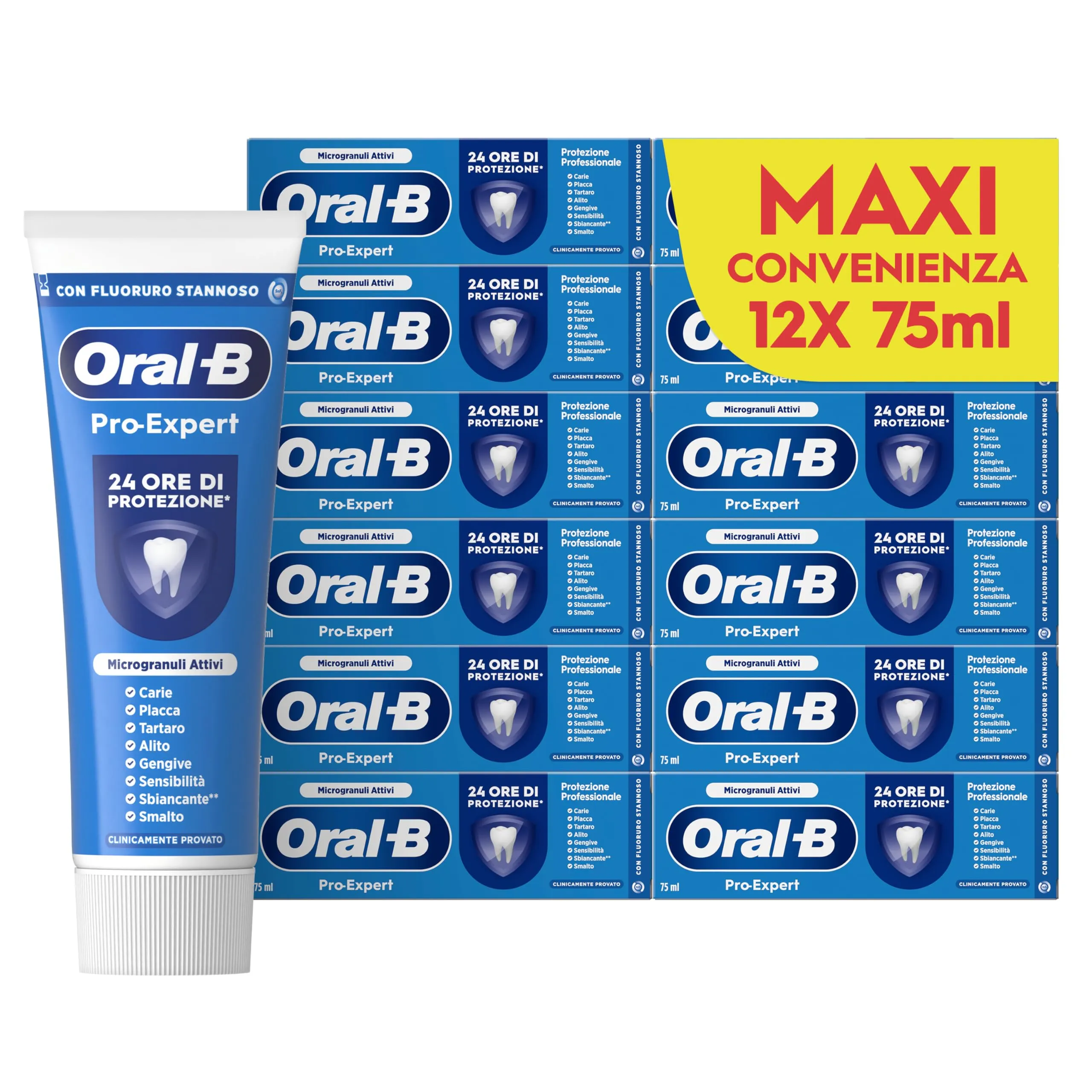 Oral-B Dentifricio Pro-Expert Protezione Professionale 12x75ml, Dentifricio Oral B Formato Convenienza, Clinicamente Provato, Pulizia Denti Efficace, Alito Fresco, Sapore Menta Dolce
