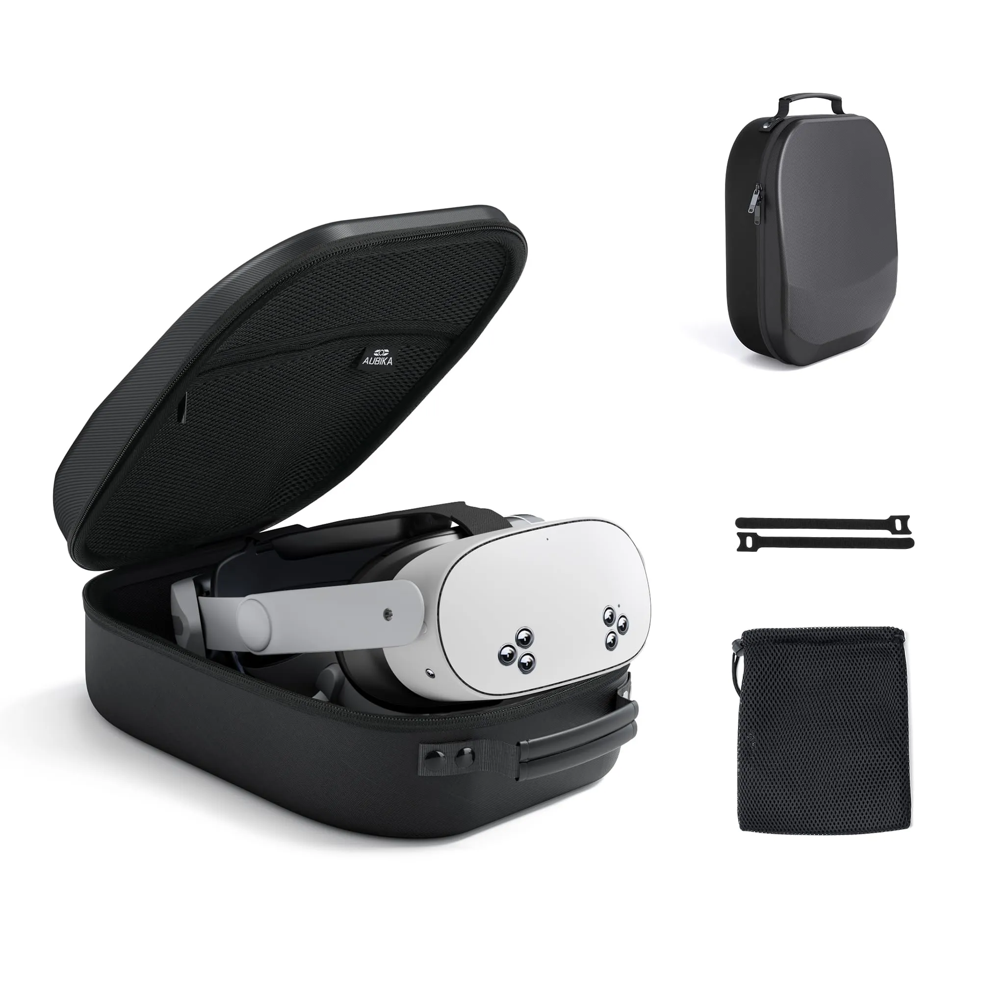 Aubika Custodia rigida per Meta Quest 3S/Oculus Quest 3&2&Pro/Vision Pro/Pico 4, compatibile con accessori per cinturini per cuffie Elite/batteria, adatta per viaggi e archiviazione domestica (nero)