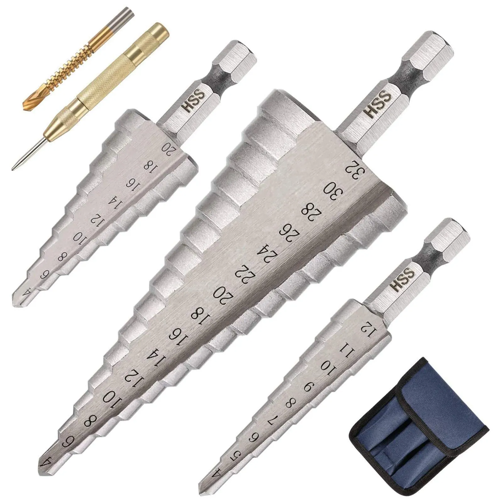 flintronic® Punte Coniche, Fresa Conica Trapano a Gradini, HSS Titanium, Misure 4-12/4-20/4-32, Buco Cutter a Scalini per Eseguire Foro In Metallo Acciaio Ottone Legno Plastica Ferro…