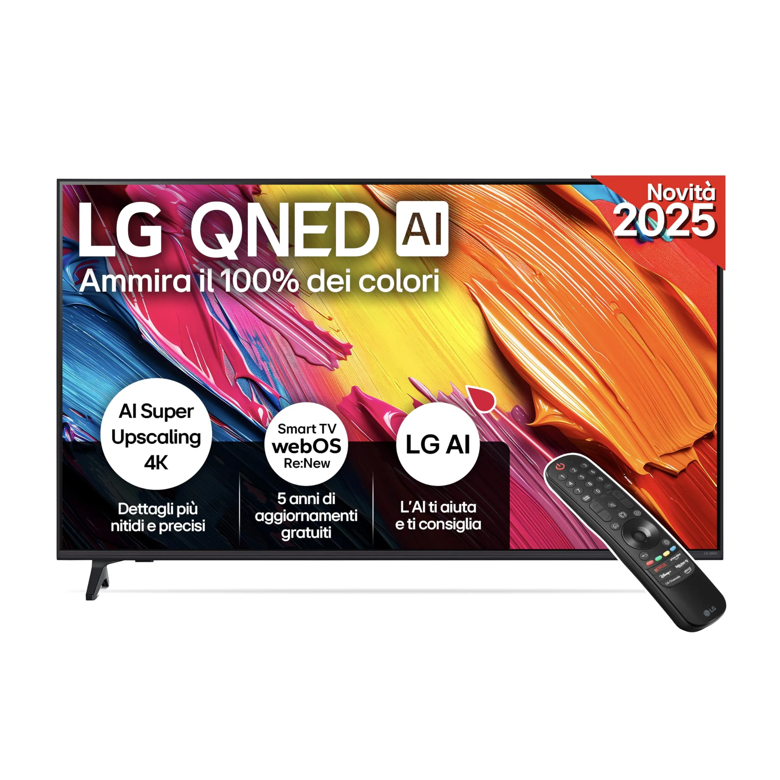LG QNED AI QNED70 55 pollici, Smart TV 4K, Processore α7 Gen8, Dynamic QNED Color, webOS con AI e telecomando puntatore AI, Gaming con VRR 4K@60Hz, 55QNED70A6A 2025