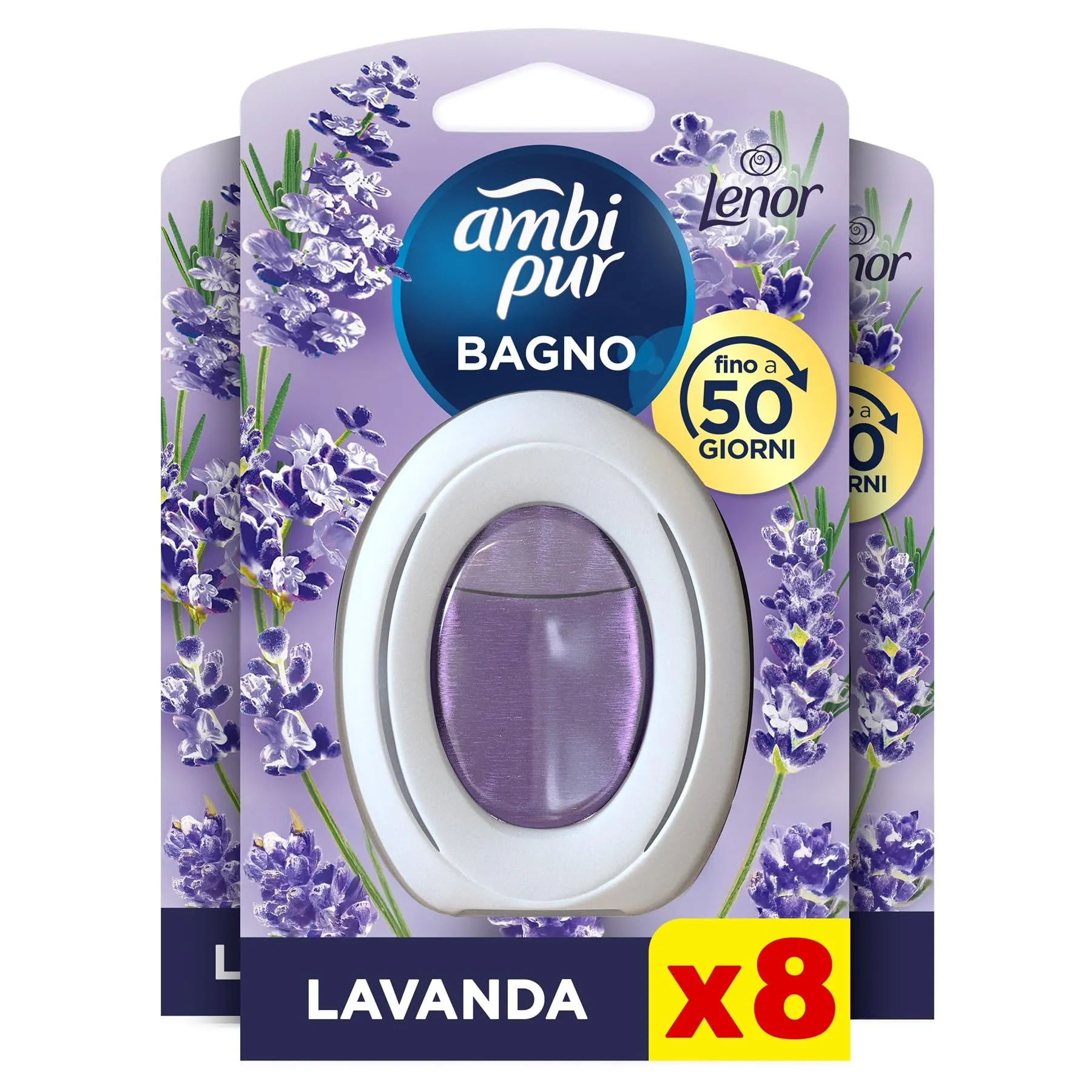 Ambi Pur Bagno Profumatore Per Ambienti, 8 Profumatori Bagno, Fragranza Lavanda, Diffusore Ambiente Con Tecnologia Elimina Odori, Durata Fino a 50 Giorni Per Profumatore