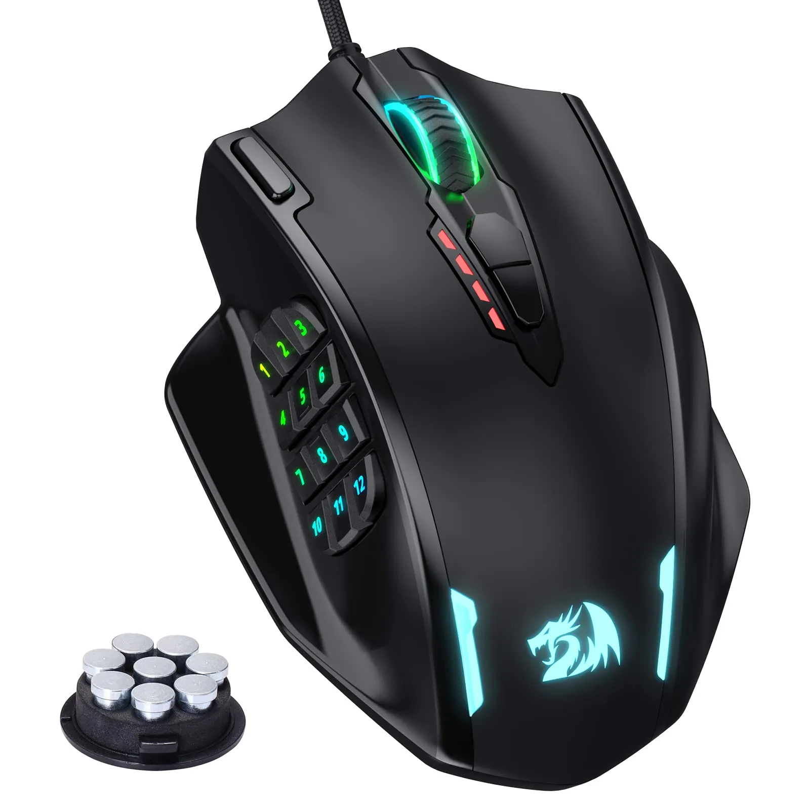 Redragon M908 IMPACT RGB LED MMO Mouse Laser Wired Gaming Mouse con 12,400DPI, alta precisione, 18 pulsanti del mouse programmabili