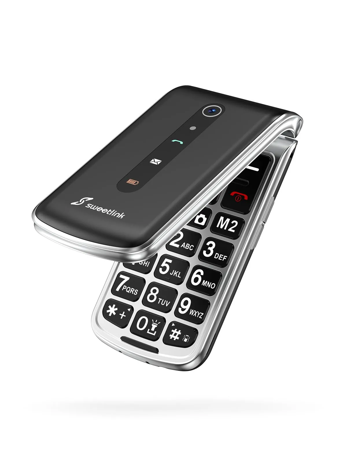 SweetLink Telefono Cellulare per Anziani con Tasti Grandi, GSM Flip Telefoni Cellulari per Anziani, Volume Alto, Funzione SOS, 2.4" Display, Radio FM, Torcia Elettrica, Contatti con Immagini, Nero