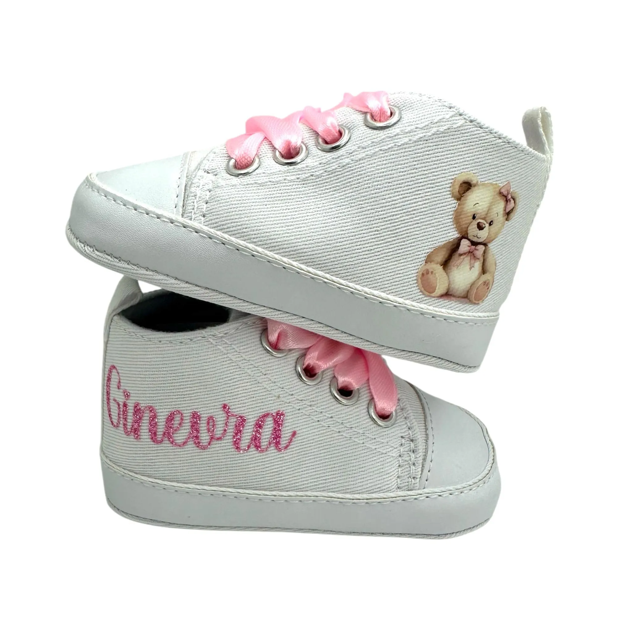 LulluLab Scarpine Neonato personalizzate con nome, primi passi, ottima idea regalo. (Alice 3-6 mesi)