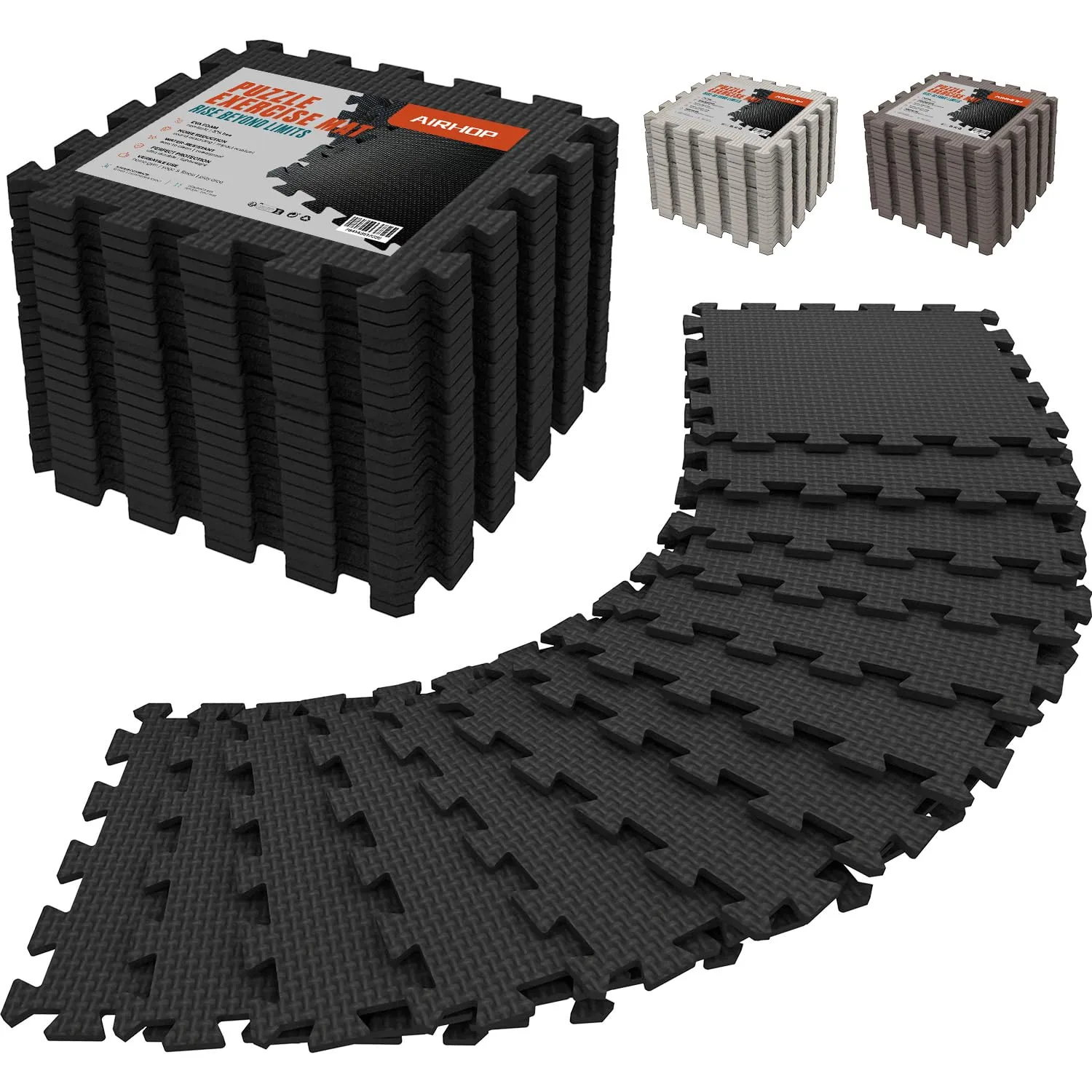 AIRHOP Set da 18 Pezzi Tappeto Palestra Puzzle in EVA ad Alta Densità, Ammortizzante e Antiscivolo, Ideali per Fitness, Yoga e Sport, Perfetti per Home Gym e per il Pavimento della Palestra, 30x30 cm