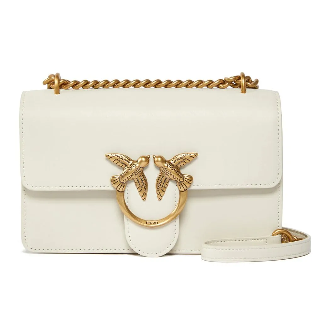 Pinko Love One Mini DC Vitello, Borsa Donna, Z14Q Bianco Seta-Antique Gold, U