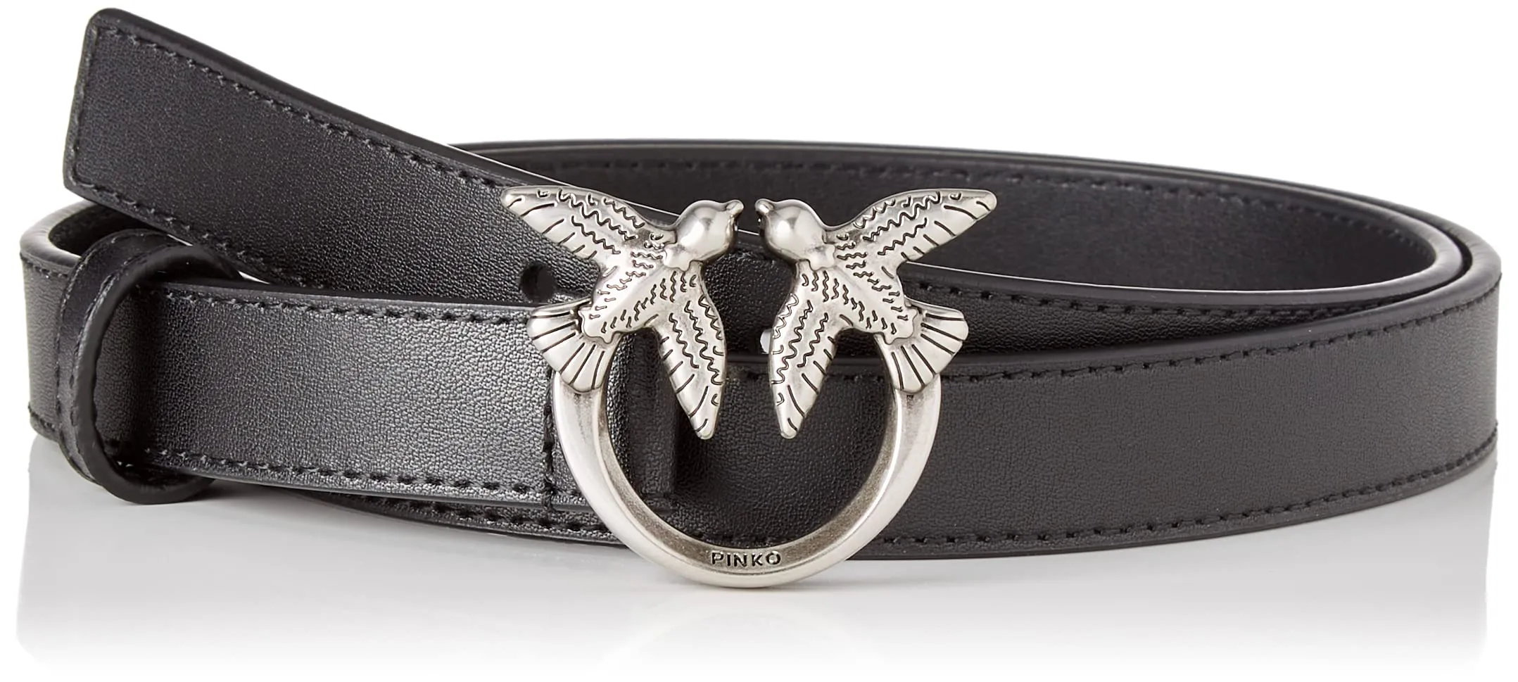 Pinko Love Berry H2 Belt Vitello Set Cintura, Z99o_Nero-Old Silver, M Donna