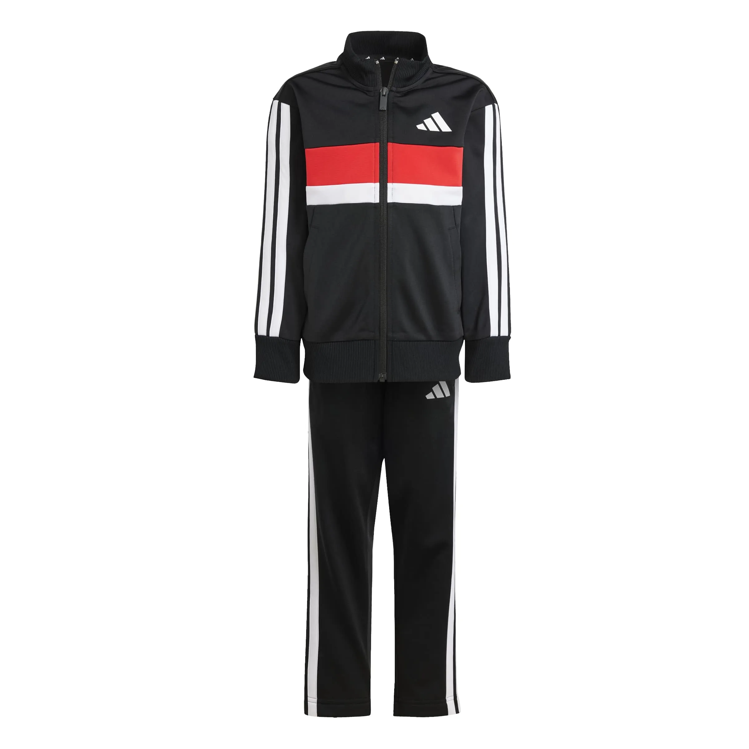 adidas Unisex - Bambini SEASONAL ESSENTIALS TIBERIO 3 STRIPES TRICOT TRACKSUIT, black/white/pure ruby, 7-8 Years