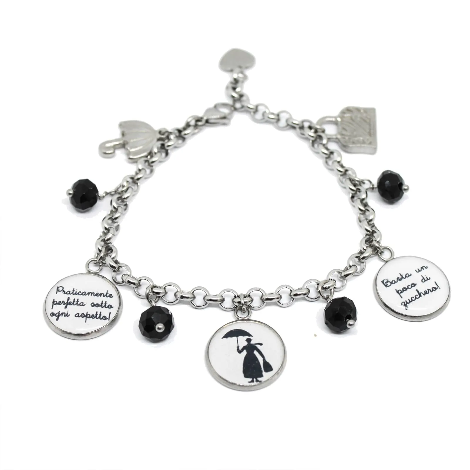 Bracciale Mary Poppins inspired con catena acciaio e charms