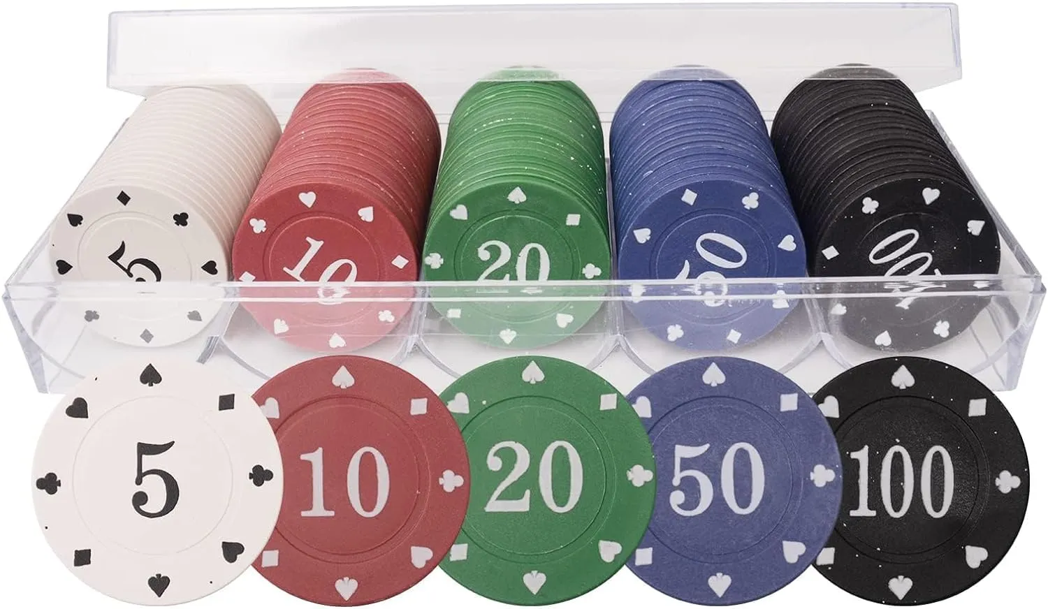 LHTHT 100 chip da poker, poker, set da poker, 5 contatori di colori. Chip da poker con valore nominale, utilizzati nei giochi di poker