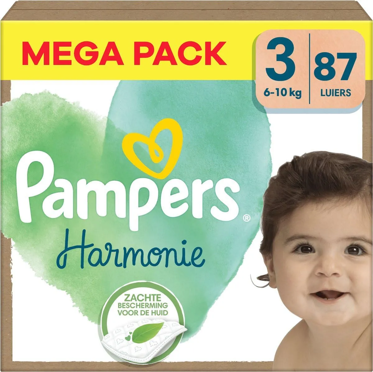 Pampers Pannolini taglia 3 (6-10 kg), armonie pannolino, 87 pezzi, protezione della pelle delicata e ingredienti di origine vegetale