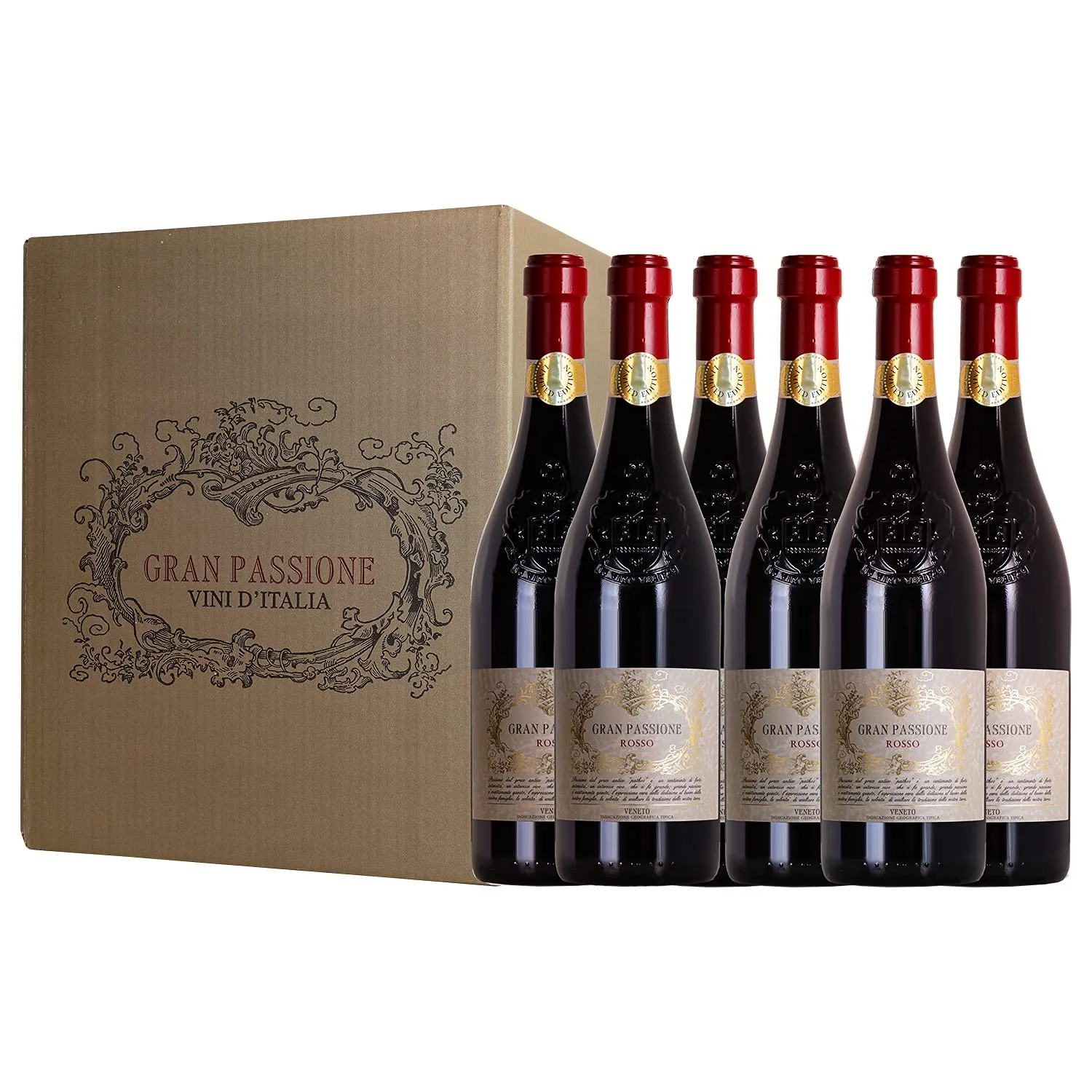 Gran Passione Rosso Veneto Igt Vino Strutturato E Solido, Ideale Per Arrosti E Carne, Made In Italy (Veneto), Box 6 Bottiglie X 750 Ml, Alcol 14% - 4500 ml