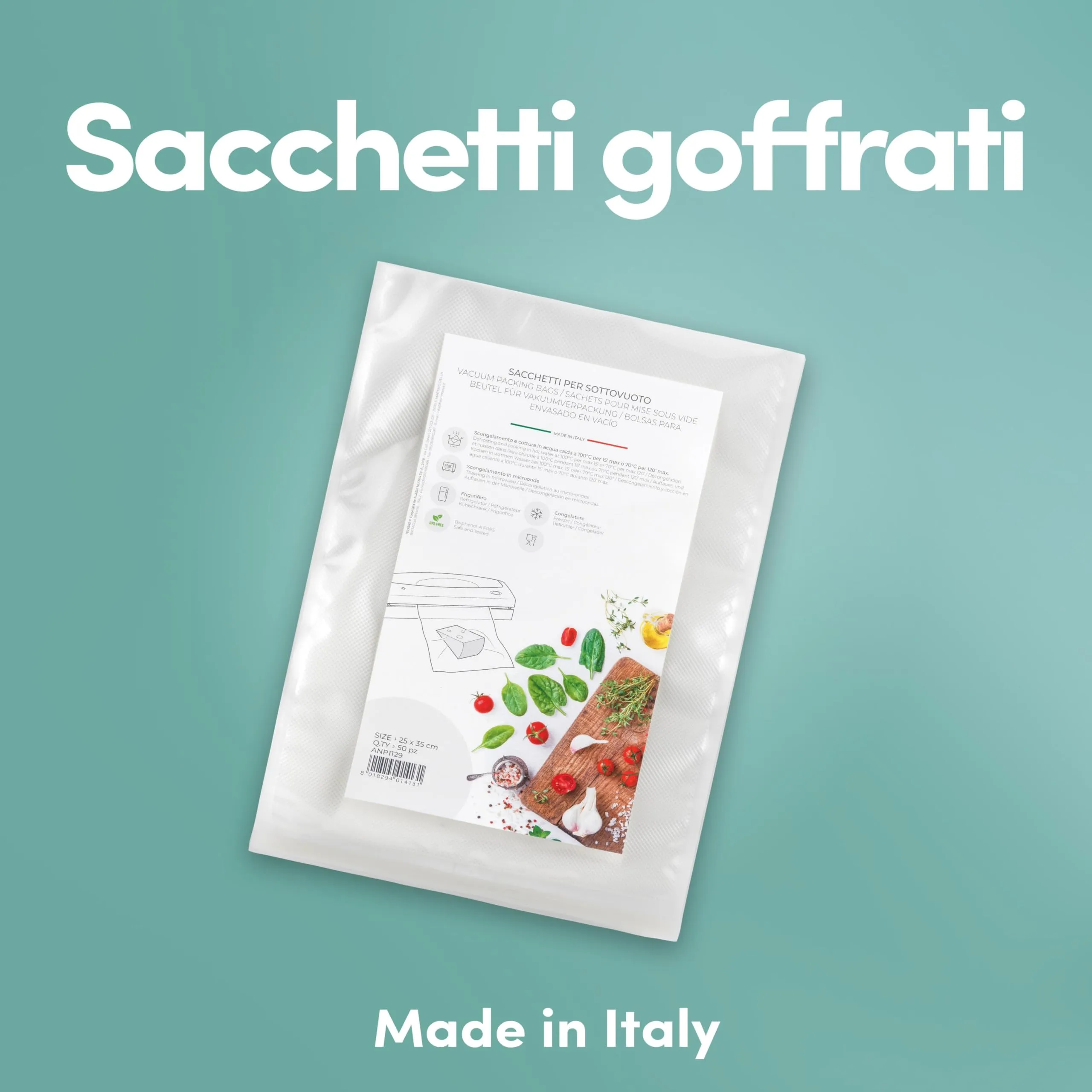 Magic Vac, 50 Sacchetti Sottovuoto 25x35, Ideali per Congelatore, Frigorifero, Scongelamento in Microonde, Bollitura, Cottura Sottovuoto in Forno o A Vapore, Senza Etichetta, Certificati Made in Italy