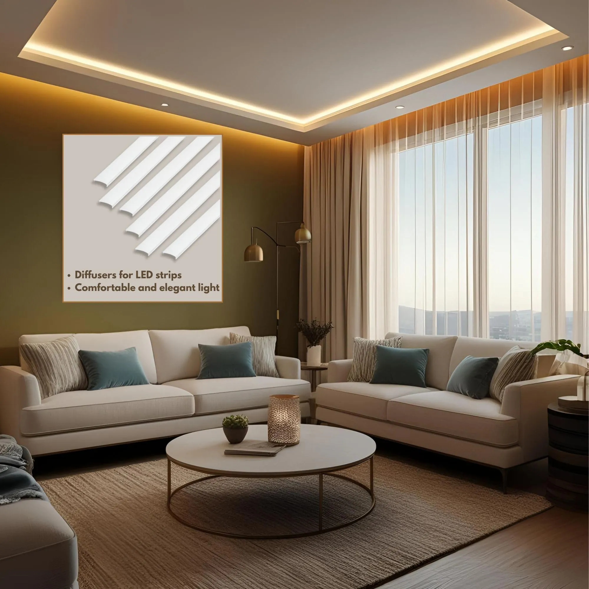 Jandei - Confezione da 6 diffusori di colore bianco latte per profili in alluminio, illuminazione a striscia LED per interni IP20. Dimensioni 13,5 mm x 4,2 mm x 11,5 mm - 6 x 1 metro