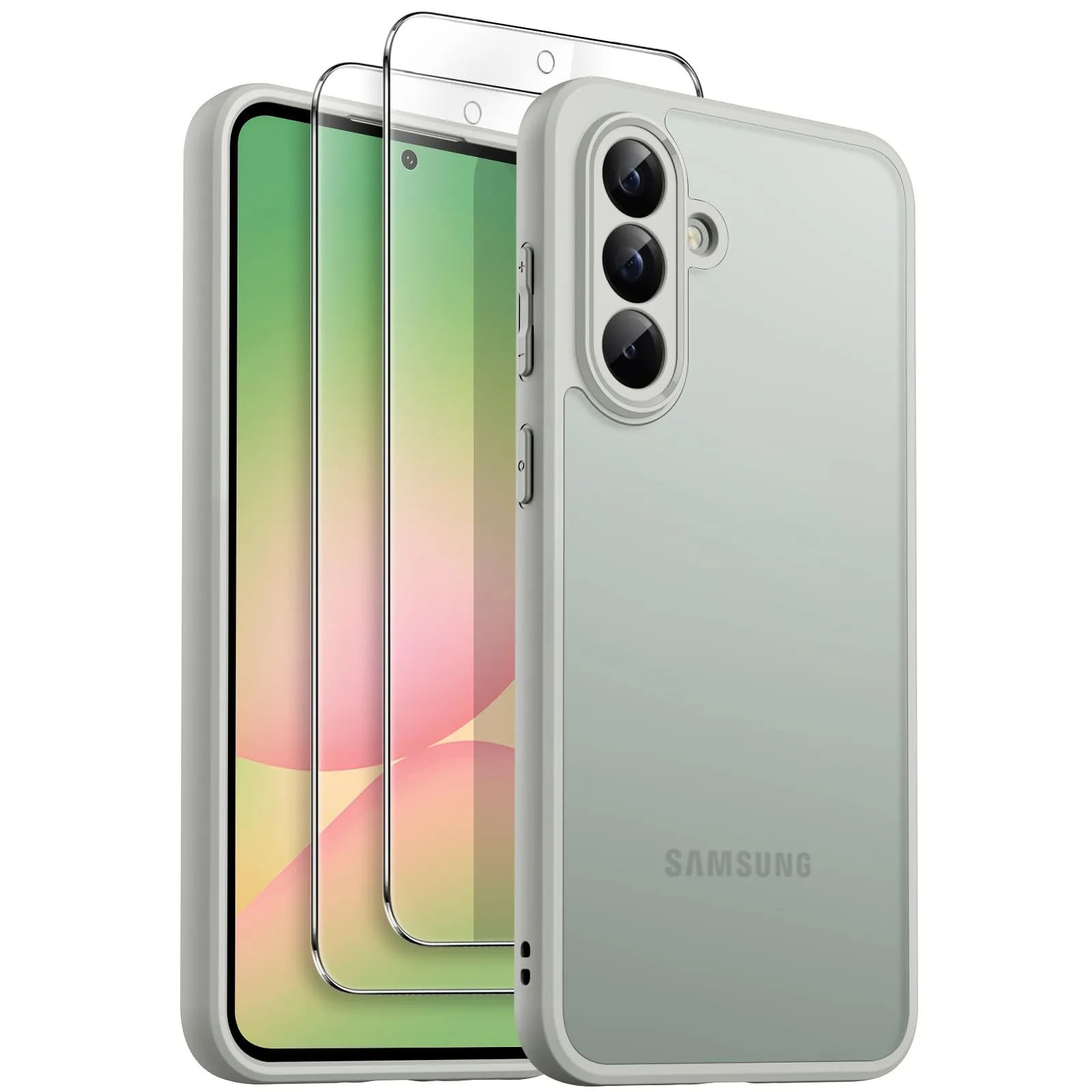 JETech 3 in 1 Cover Opaca per Samsung Galaxy A56 5G con 2 Pezzi Vetro Temperato Pellicola Protettiva, Traslucida Glassata Antiurto Cellulare Custodia con Protezione Fotocamera (Oliva)