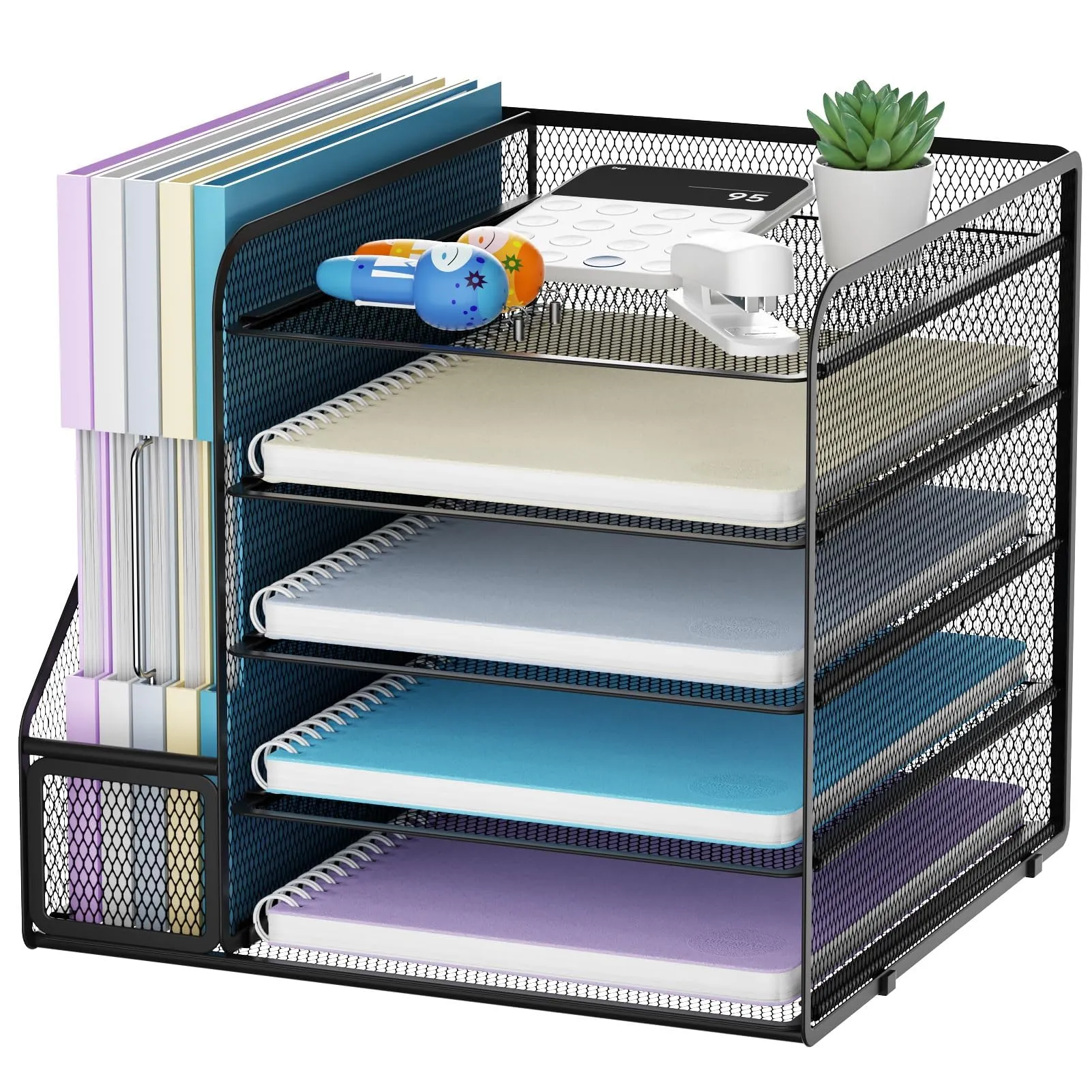 Marbrasse Organizer Scrivania,5 Livelli Porta Documenti e Accessori,Organizzatore Rete per Ufficio Casa e Scuola(Nero)