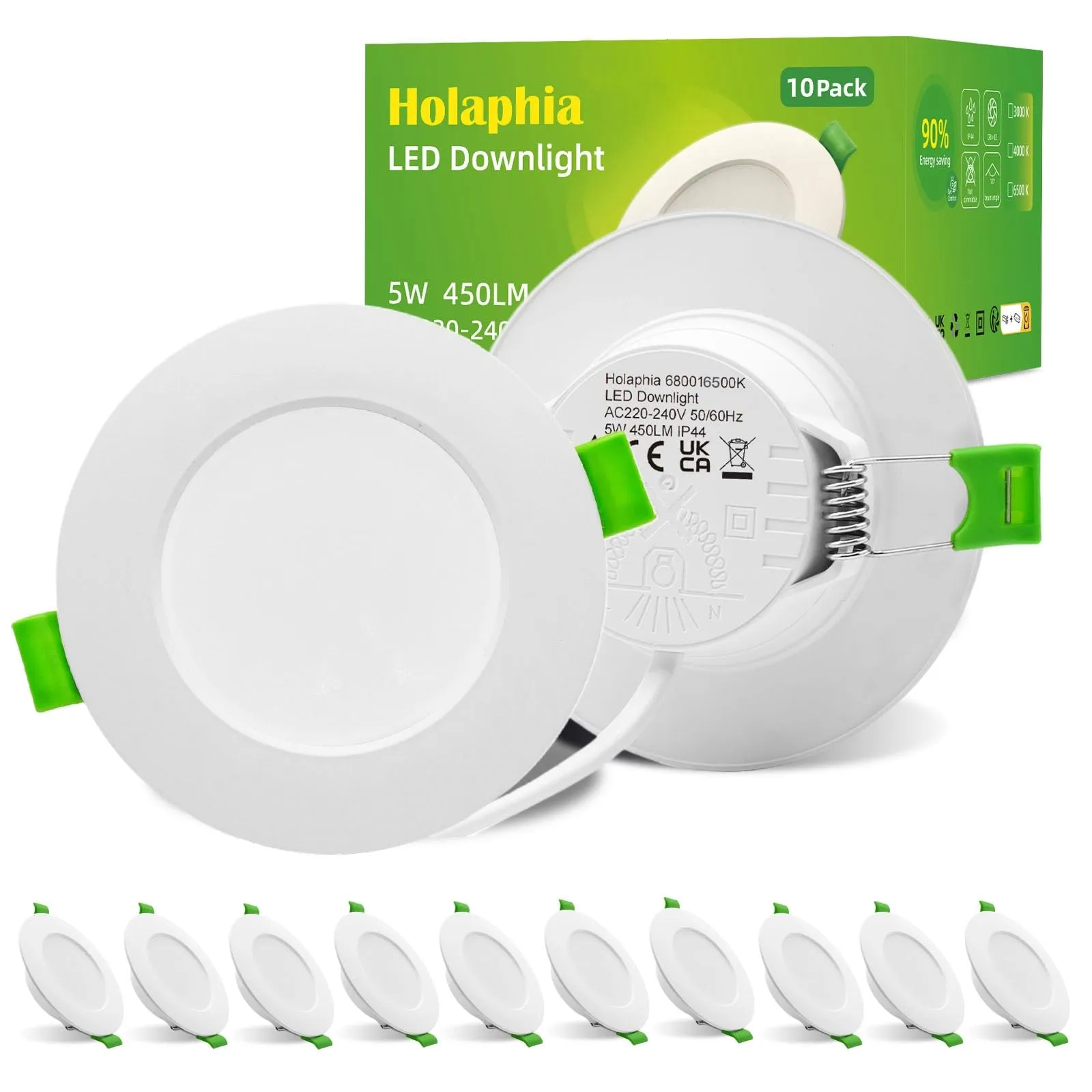 Holaphia Faretti LED da Incasso per Cartongesso 5W 450LM Luce Fredda 6500K, IP44 Faretto LED Soffitto Incasso Cartongesso foro 70-90MM, AC220-240V, Set di 10