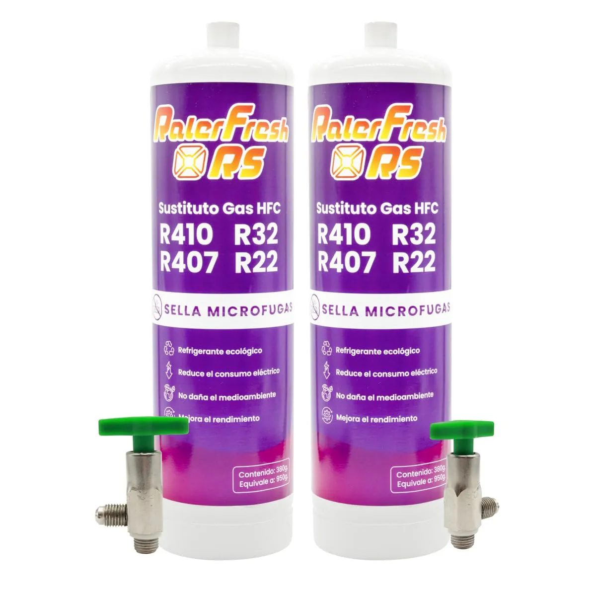 Ralerfresh RS - Gas refrigerante organico per climatizzatore split, equivalente a 950 g, sostitutivo dei gas R410, R32, R407 e R22 (2 bottiglie + chiavi)
