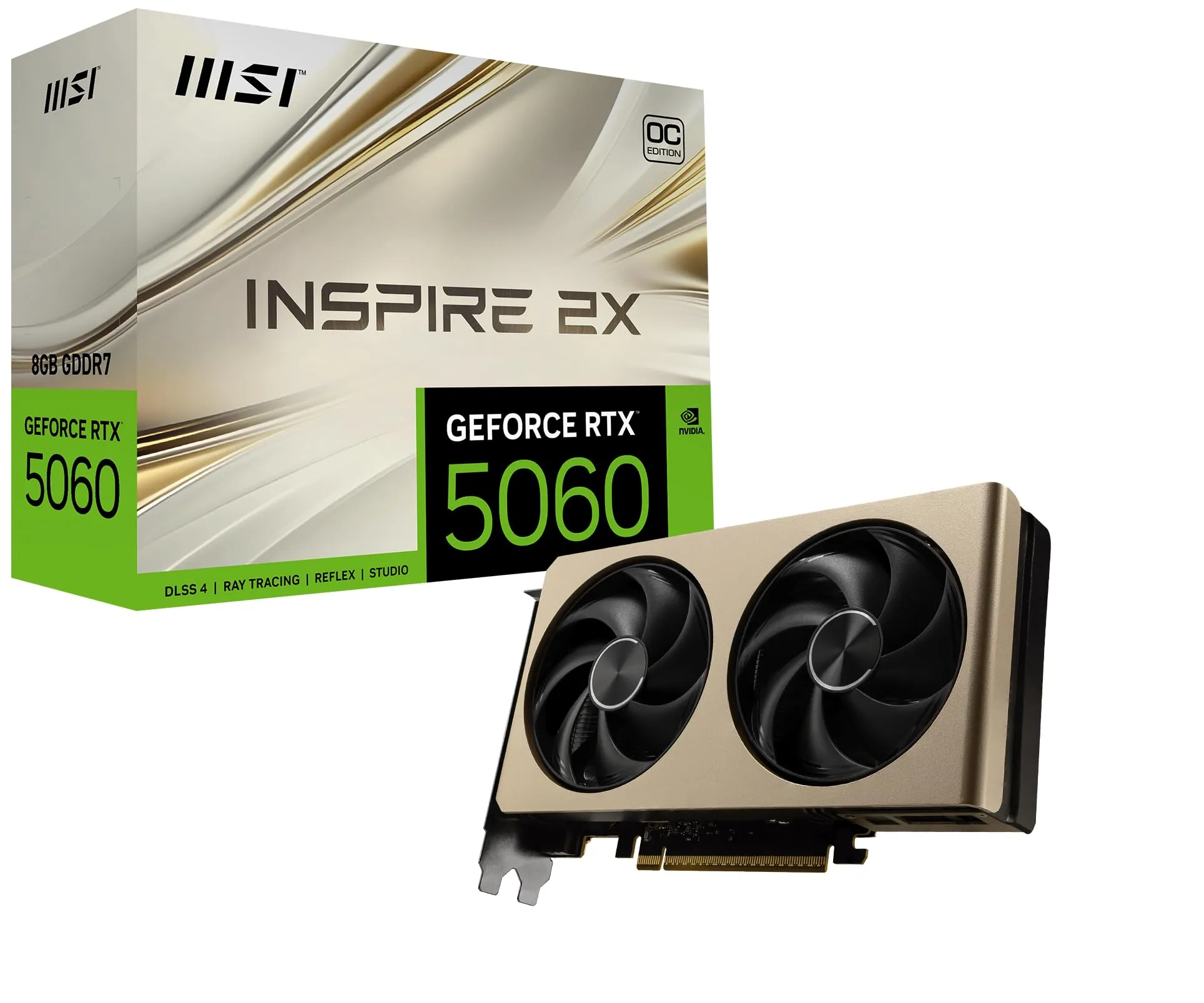 MSI GeForce RTX 5060 8G INSPIRE 2X OC Scheda Video - Core 3840, Memoria 8GB GDDR7, Risoluzione massima (7680 x 4320), Connettori di alimentazione 8-pin x1, Velocità Memory Clock (MHz) 28 Gbps