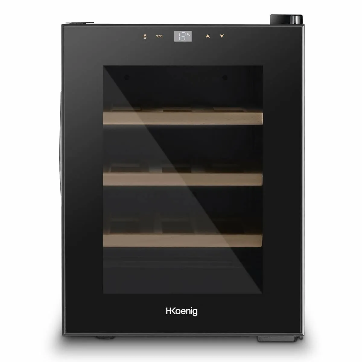 H.Koenig Cantina per vini 12 bottiglie AGE12, 31 L, professionale in acciaio inox, refrigerante, termoelettrica, regolabile da 8°C a 18°C, silenziosa, illuminazione interna, 3 ripiani, nero