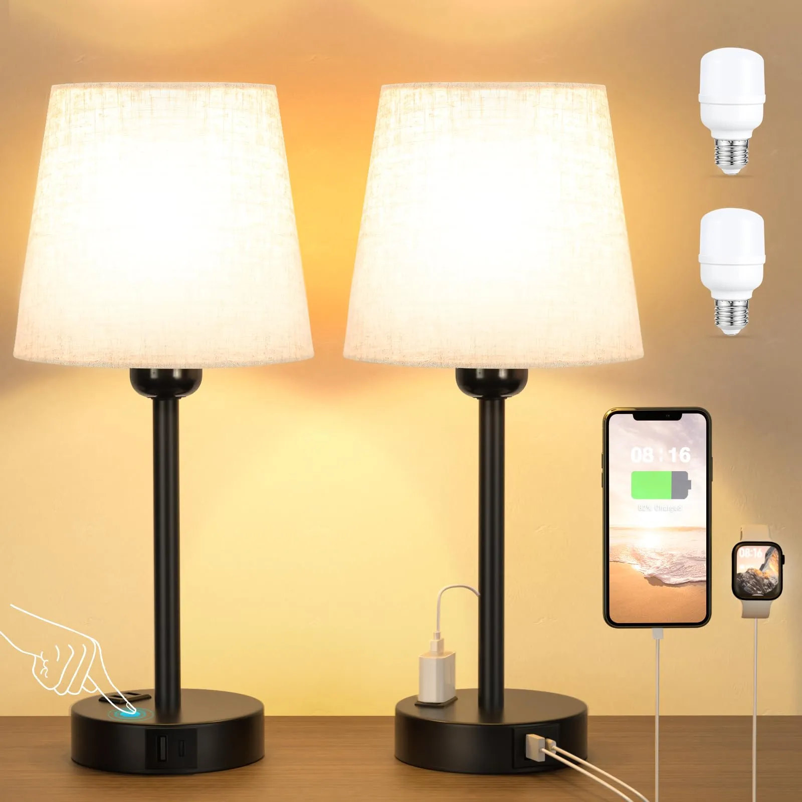 kakanuo Set di 2 Lampade da Comodino