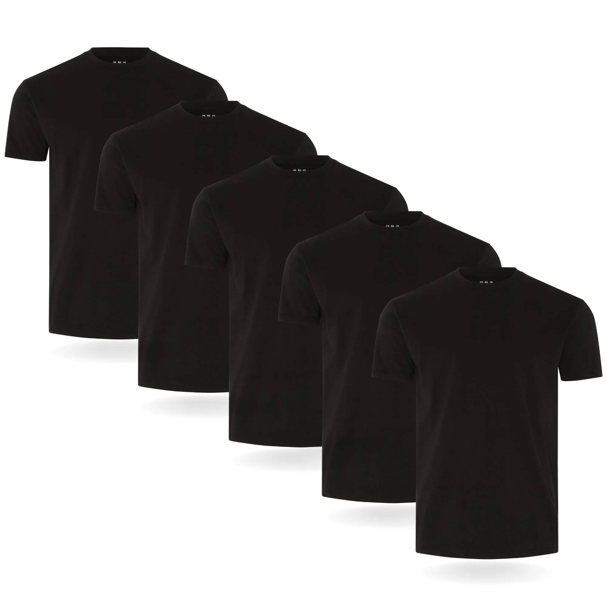 FM London confezione da 3/5 Maglietta da uomo, T-shirt premium con design leggermente aderente, Maglietta super morbida realizzata in cotone 100%, Vestibilità comoda e durevole, Nero (5 Pezzi), L