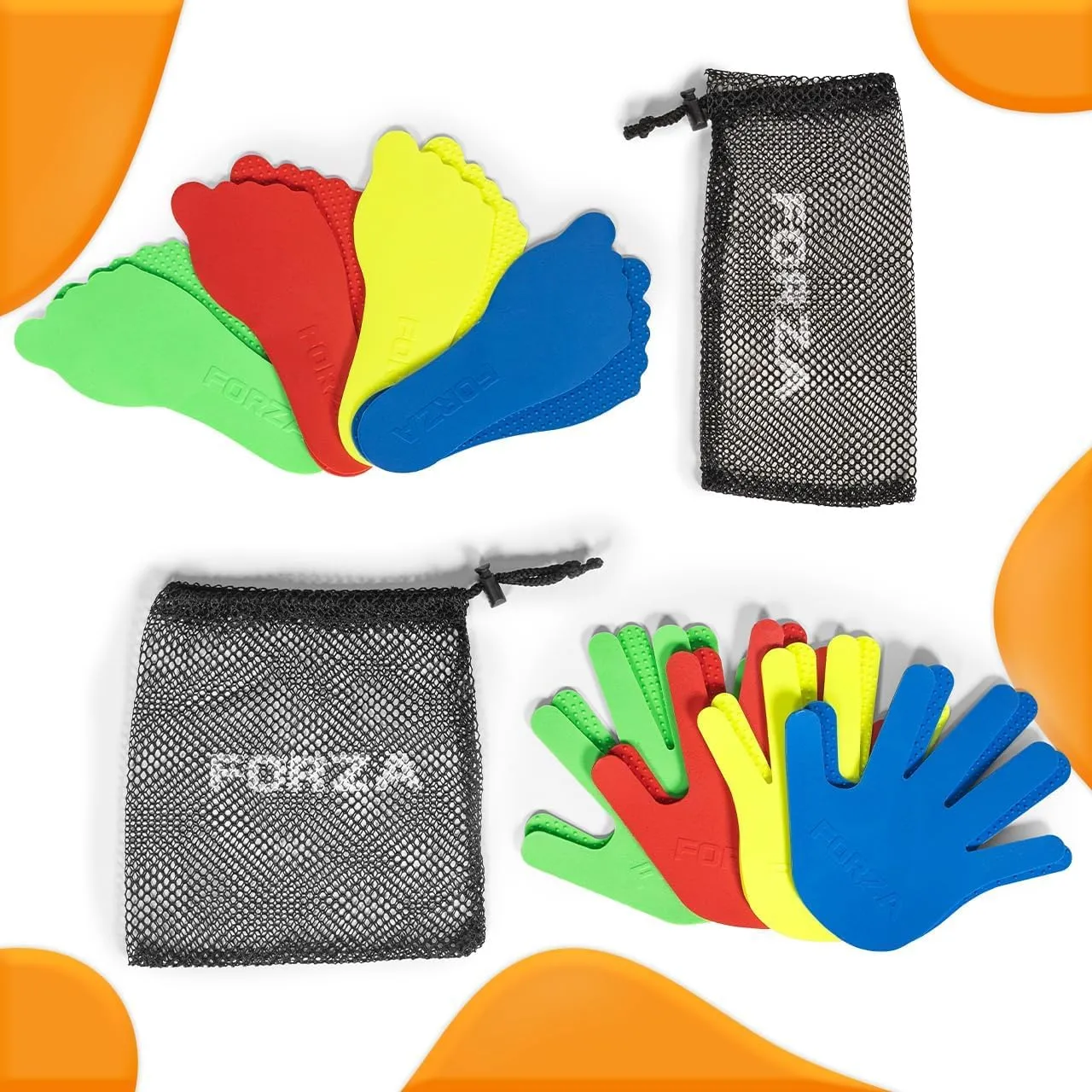 FORZA Marcatori Impronte Mani & Piedi [3 Opzioni Disponibili ] | Migliora Coordinazione, Abilità Cognitive E Garantisce Intrattenimento – Borsa Inclusa (Pacco Combo (16 Pezzi) - 8 Mani + 8 Piedi)