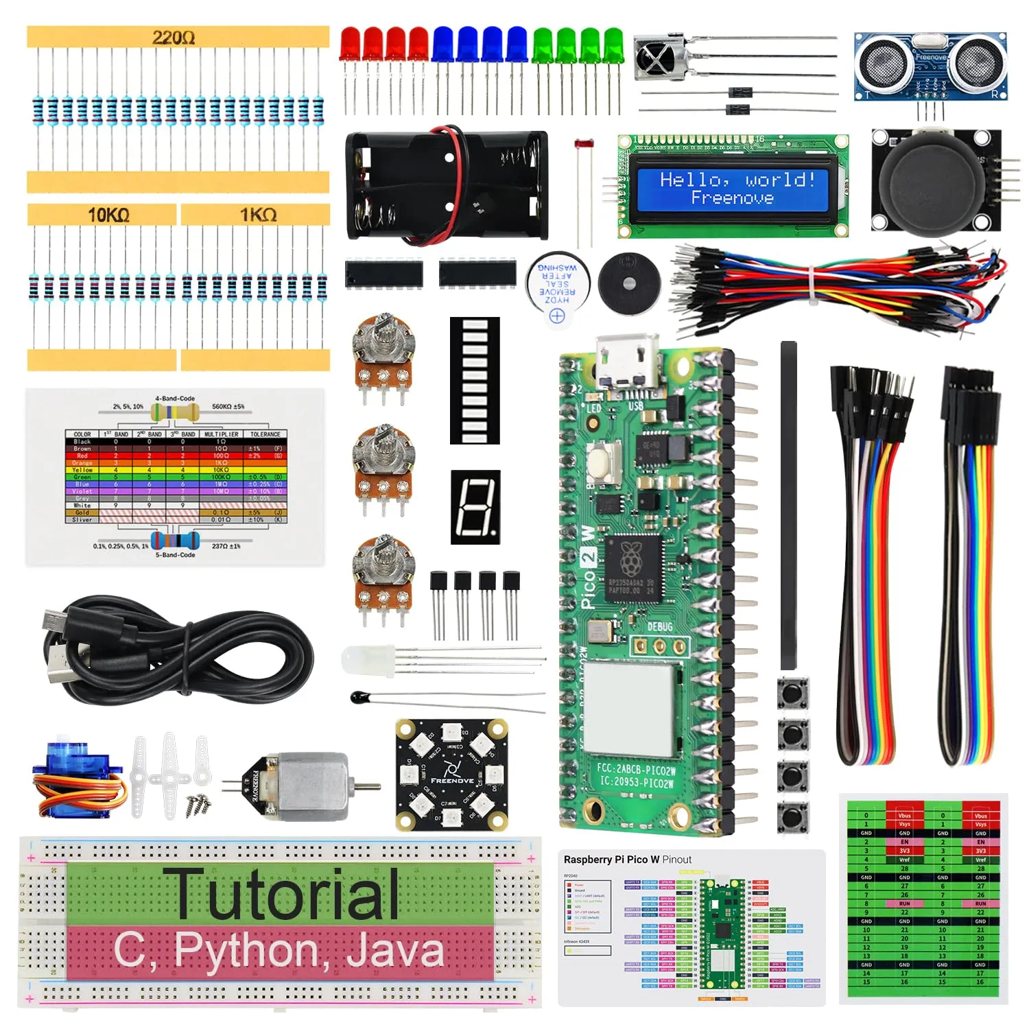 Freenove Super Starter Kit for Raspberry Pi Pico 2 W (Included), Dual Arm Cortex-M33 and Dual Hazard3 RISC-V Microcontroller, 588-Page Detailed Tutorial, 177 Items, 94 Projects, Python C Java Code