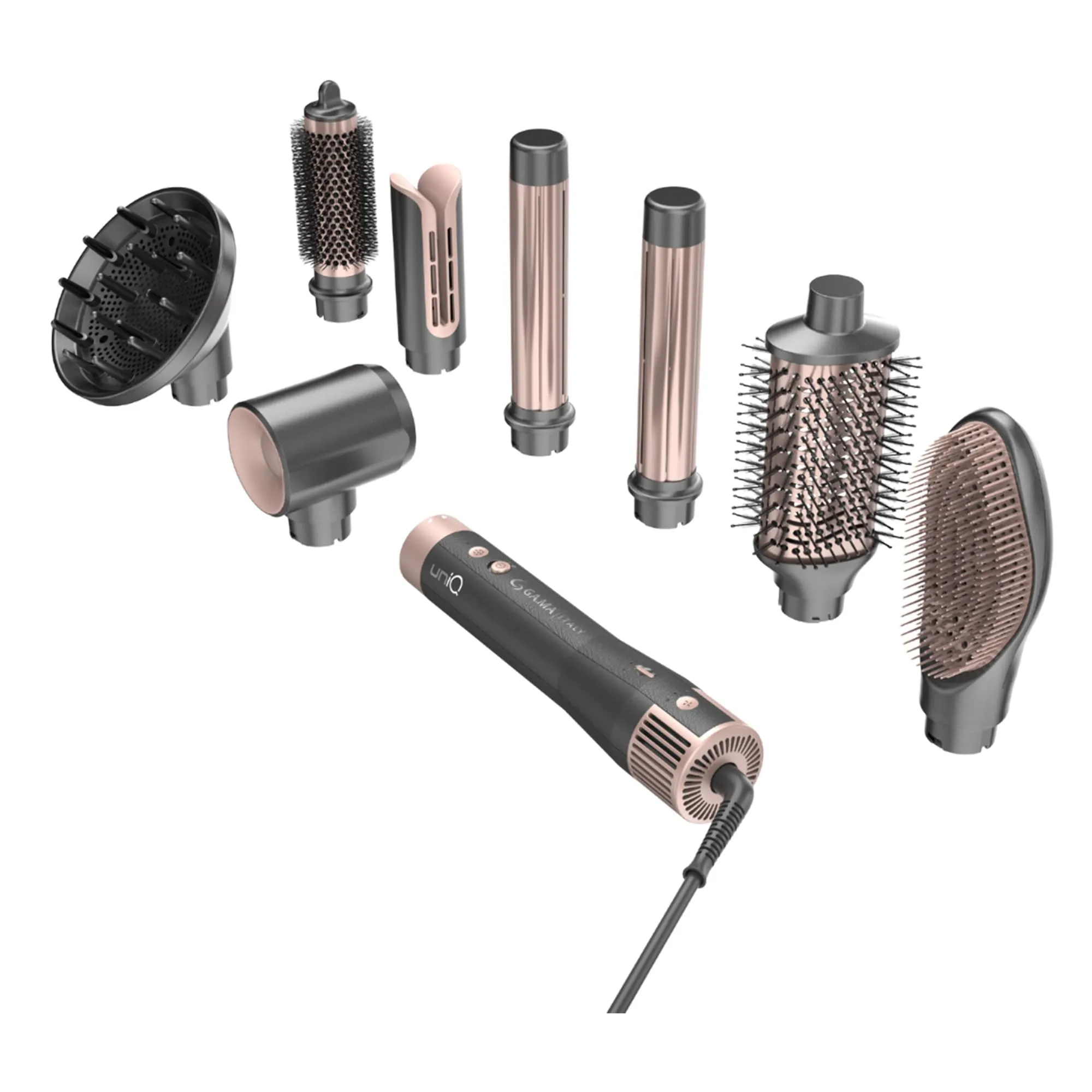 GA.MA Italy Professional, UNIQ VIBRANCE Multistyler 8 in 1, Motore Brushless 100.000 rpm, Tecnologia Coanda e Tormalina, Spazzole, Diffusore e Arricciacapelli Inclusi, Colpo d’Aria Fredda, Autopulizia