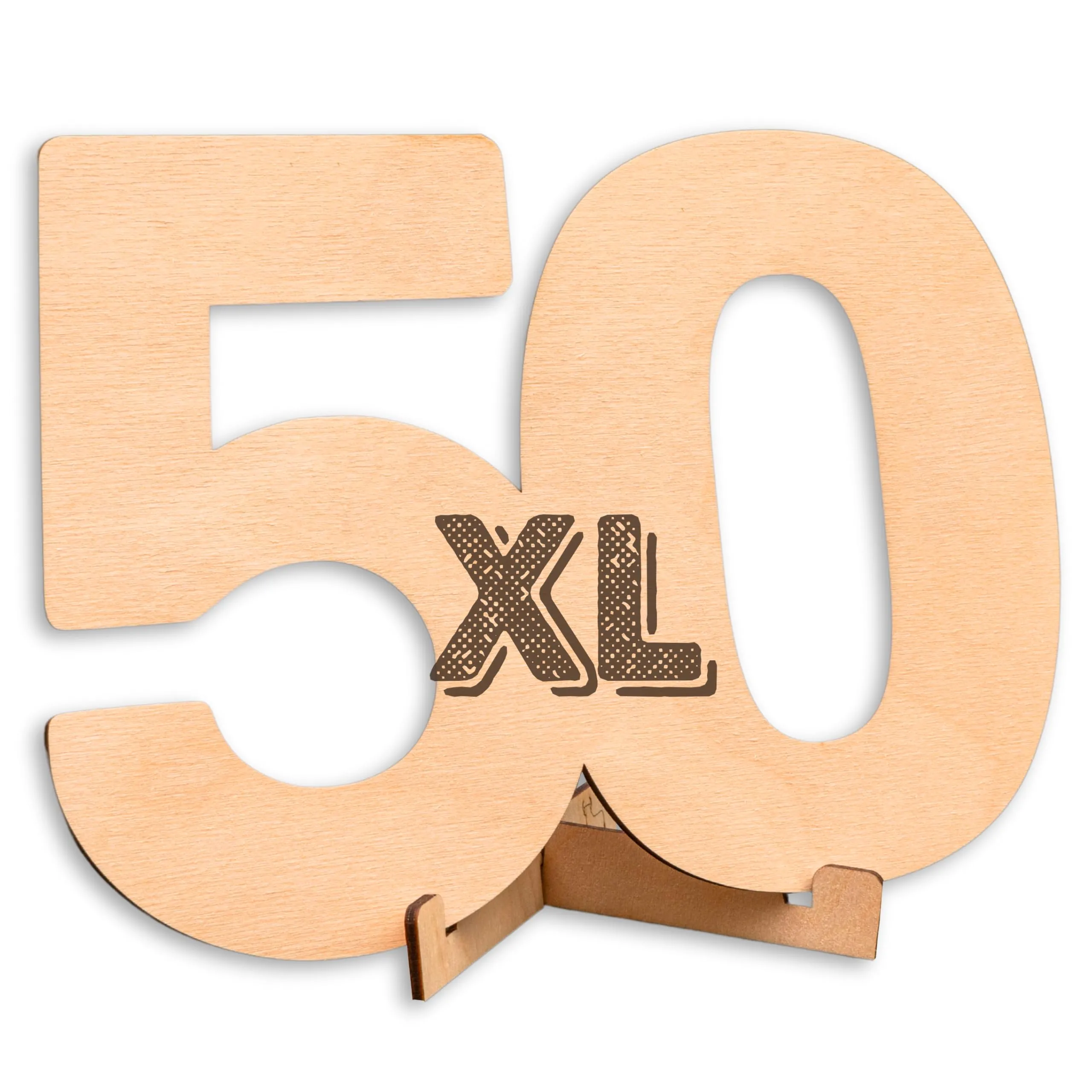 CUBIBOO ART Biglietto Auguri 50 Anni Uomo, Donna Numeri in Legno Naturale Taglia XL con Supporto - Biglietto 50 Anni Matrimonio