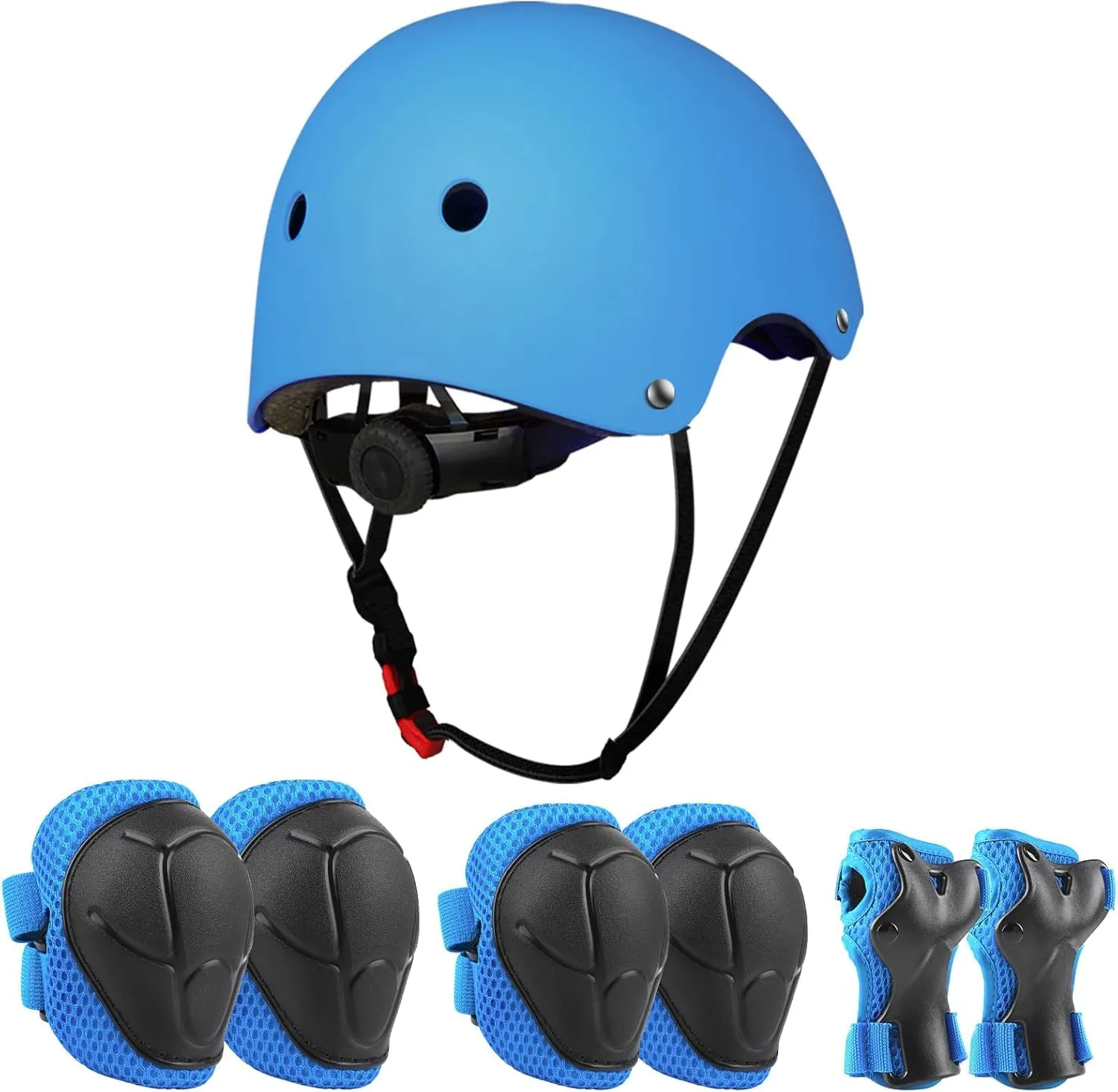 Jim's Store Bambini Set di protettivi Sportivi, 7PCS Ginocchiere Gomiti Polso Casco Set Protettivo per All'aperto Pattinaggio a Rotelle Pattini in Linea Andare con Lo Skateboard Ciclismo (Blu)