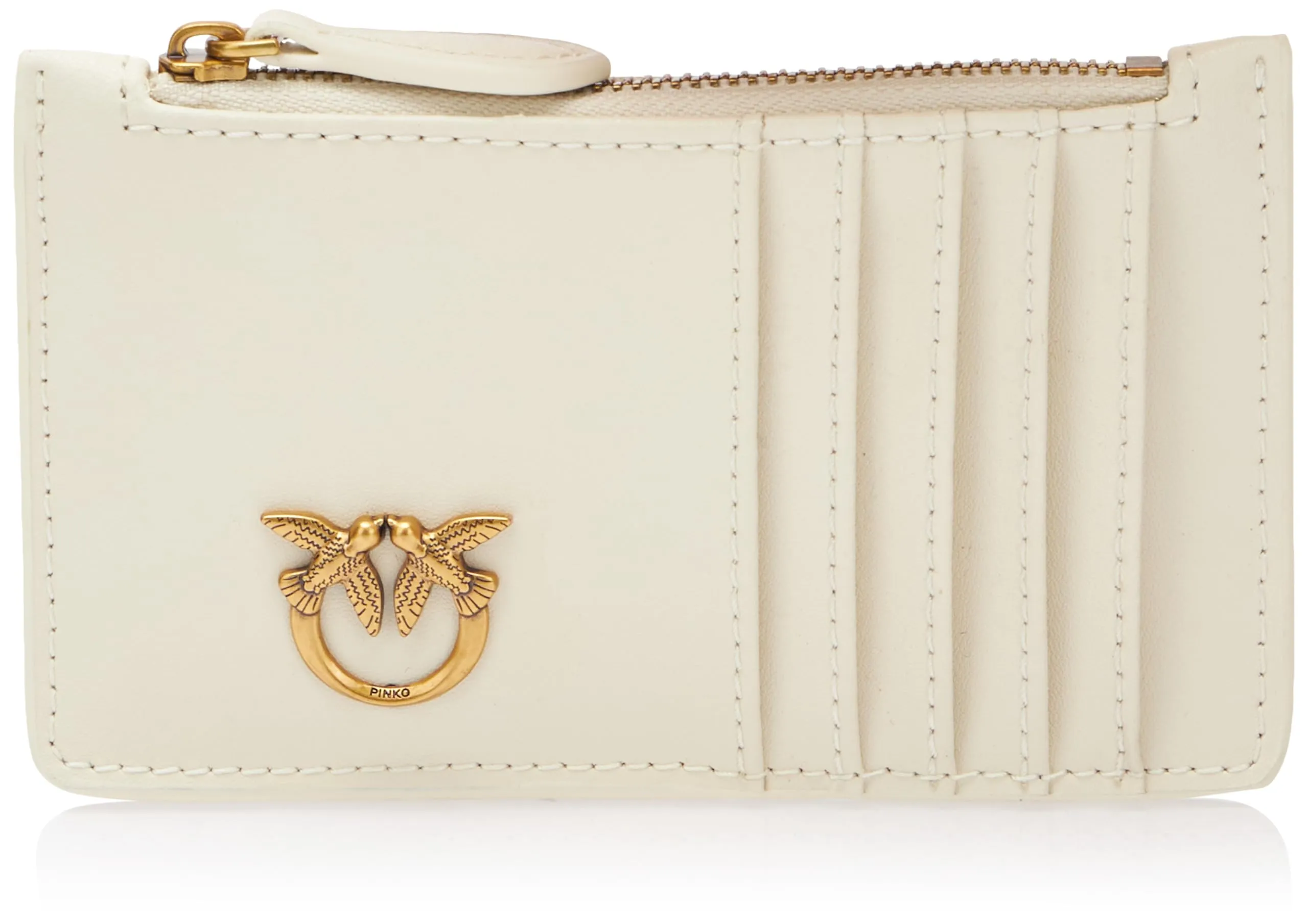 Pinko Airone CARDHOLDER Sheep Nappa Chevron, Accessori da Viaggio-Portafogli Donna, Z14Q_Bianco Seta-Antique Gold, 13