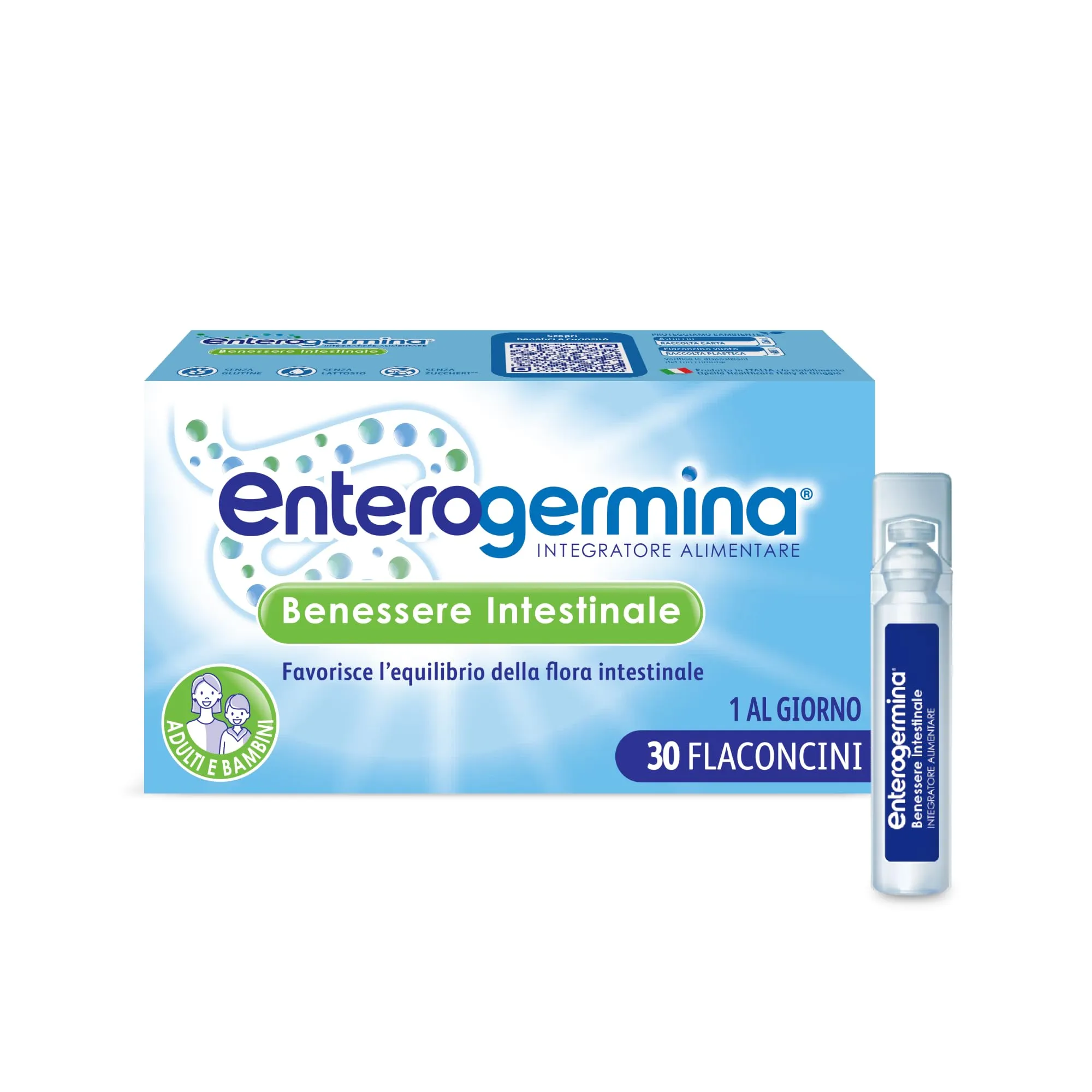 Enterogermina Benessere Intestinale, Fermenti Lattici, Probiotici, Integratori Adulti e Bambini 3+ Favorisce l’Equilibrio della Flora Batterica Intestinale, Senza Glutine (30 Flaconcini/5 ml)