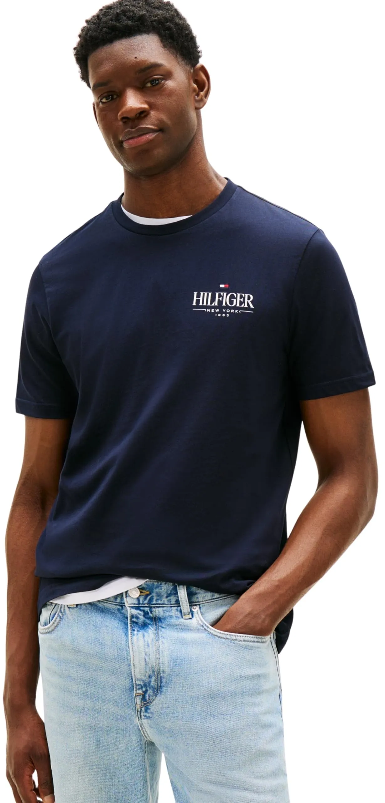 Tommy Hilfiger Uomo T-Shirt Maniche Corte Stack Tee Regular Fit, Blu (Desert Sky), M