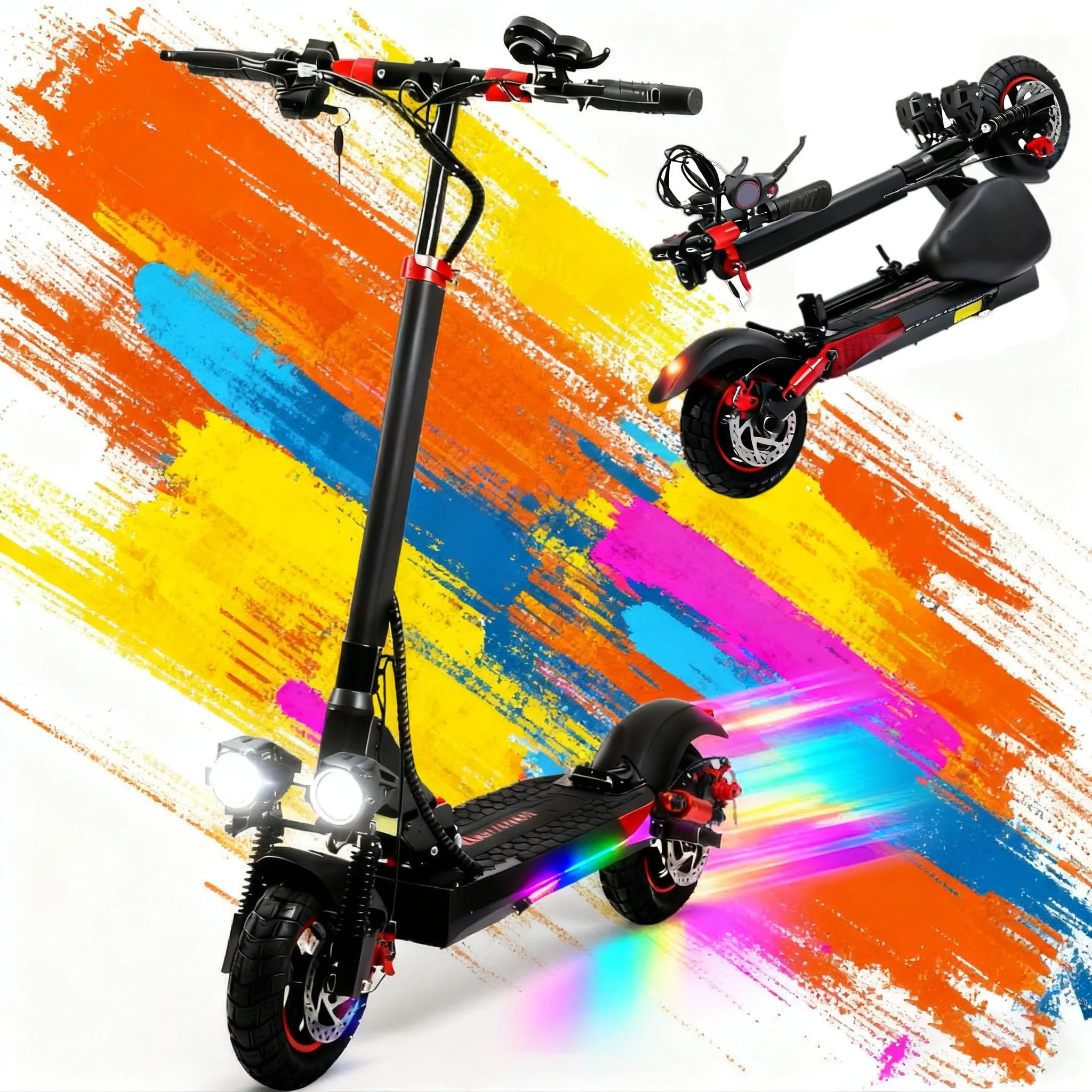 PLAYBIK Monopattino Elettrico Adulti 500W Motore, Batteria 48V 15AH, IP54, Autonomia di 35-50 km, 10 pollici Pneumatici Fuoristrada, 3 Velocità Tutto Terreno Monopattino Elettrico, Sospensioni a Molla