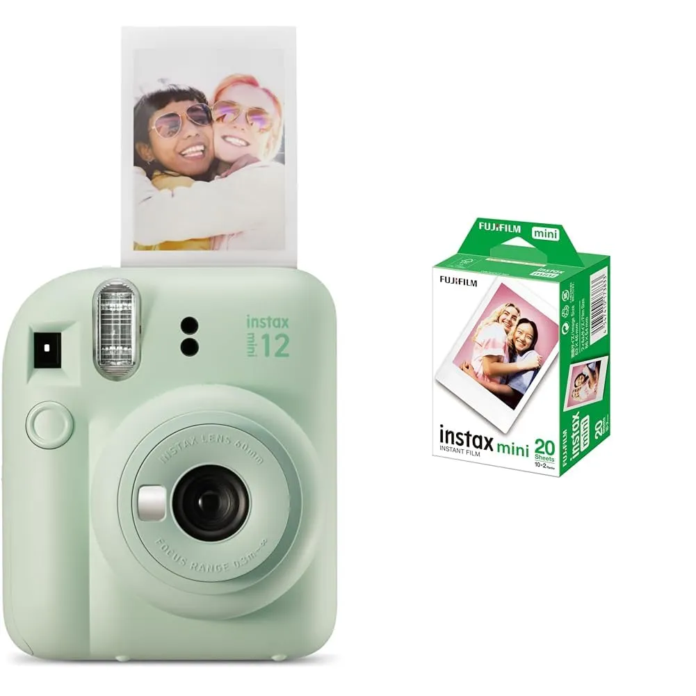 Fujifilm instax mini 12 Mint Green - Macchina Fotografica Istantanea + Confezione da 20 Pellicole Istantanee instax mini, Dimensioni Stampa 86 mm x 54 mm