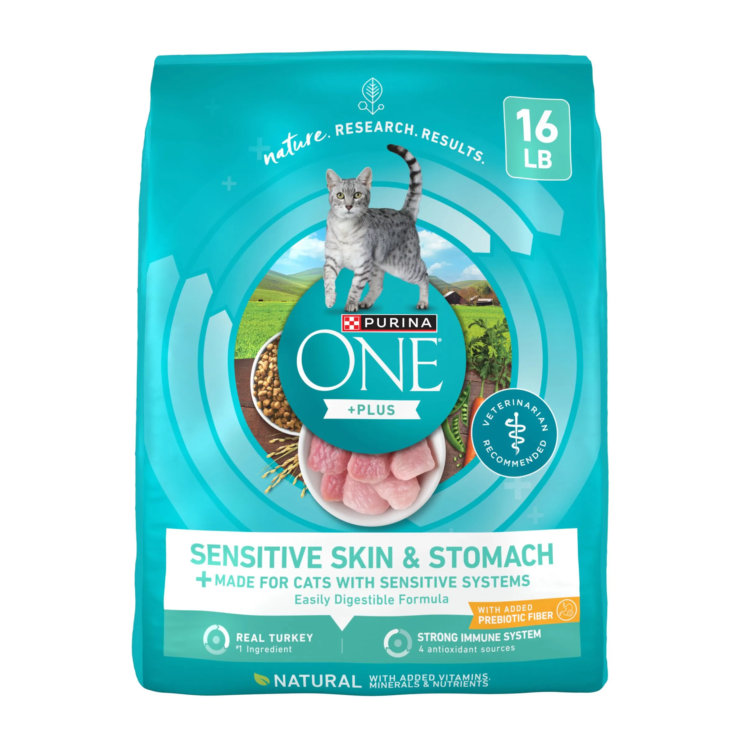 Purina ONE Dry Cat Food, Sensitive Systems, 16-Pound Bag, confezione da 1