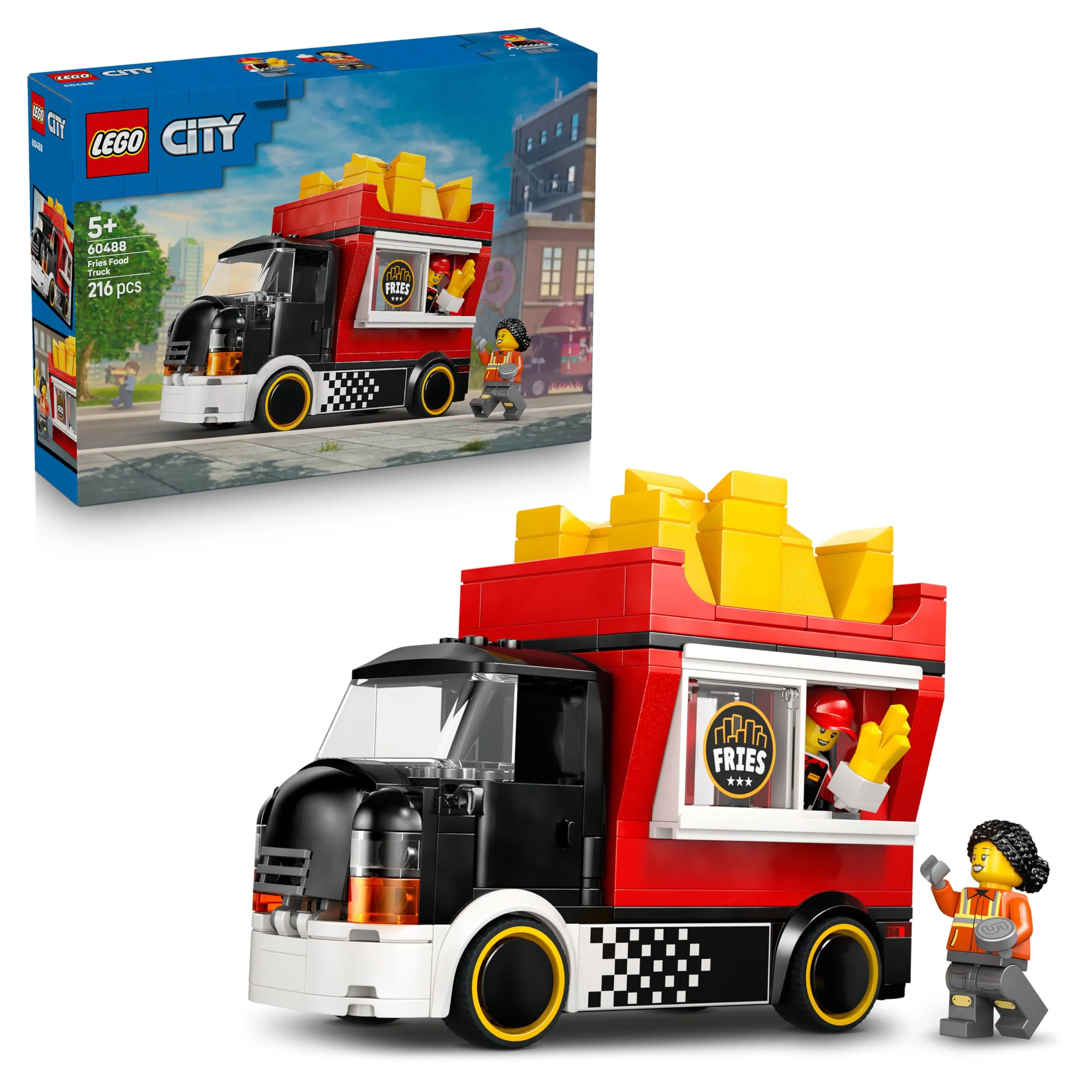 LEGO City Food Truck delle Patatine - Camion Giocattolo con Negozio Rimovibile, 2 Minifigure, Accessori e Cibo - Idea Regalo di Compleanno per Bambini da 5 Anni in su - 60488