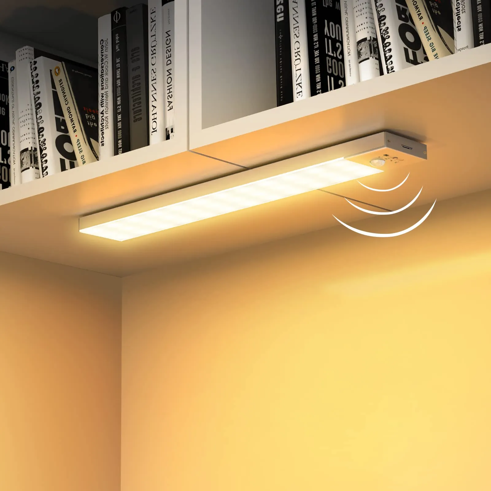 OUILA Luce Armadio LED con Sensore di Movimento Luci Notturna Luce calda 3000K 4 Modalità Lampada Guardaroba Luce da Esposizione 1000mAh USB Ricaricabile Cucina, Scale, Corridoio, Garage - 23cm*2 Pezz