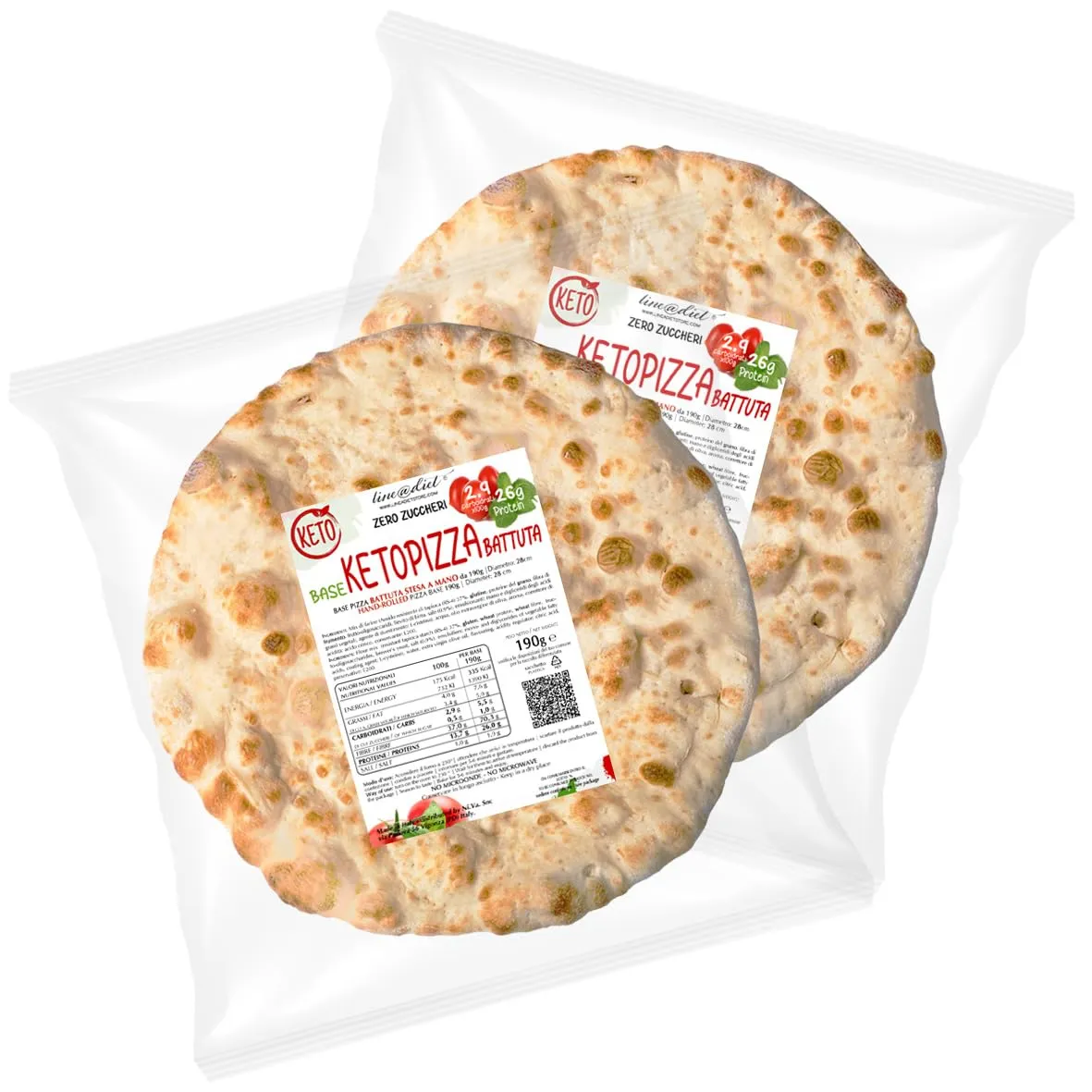 2 BASI per PIZZA BATTUTA Line@diet | 2 confezioni di base pizza ZERO ZUCCHERI da 200g ad alto contenuto di PROTEINE | stesa a mano in Italia